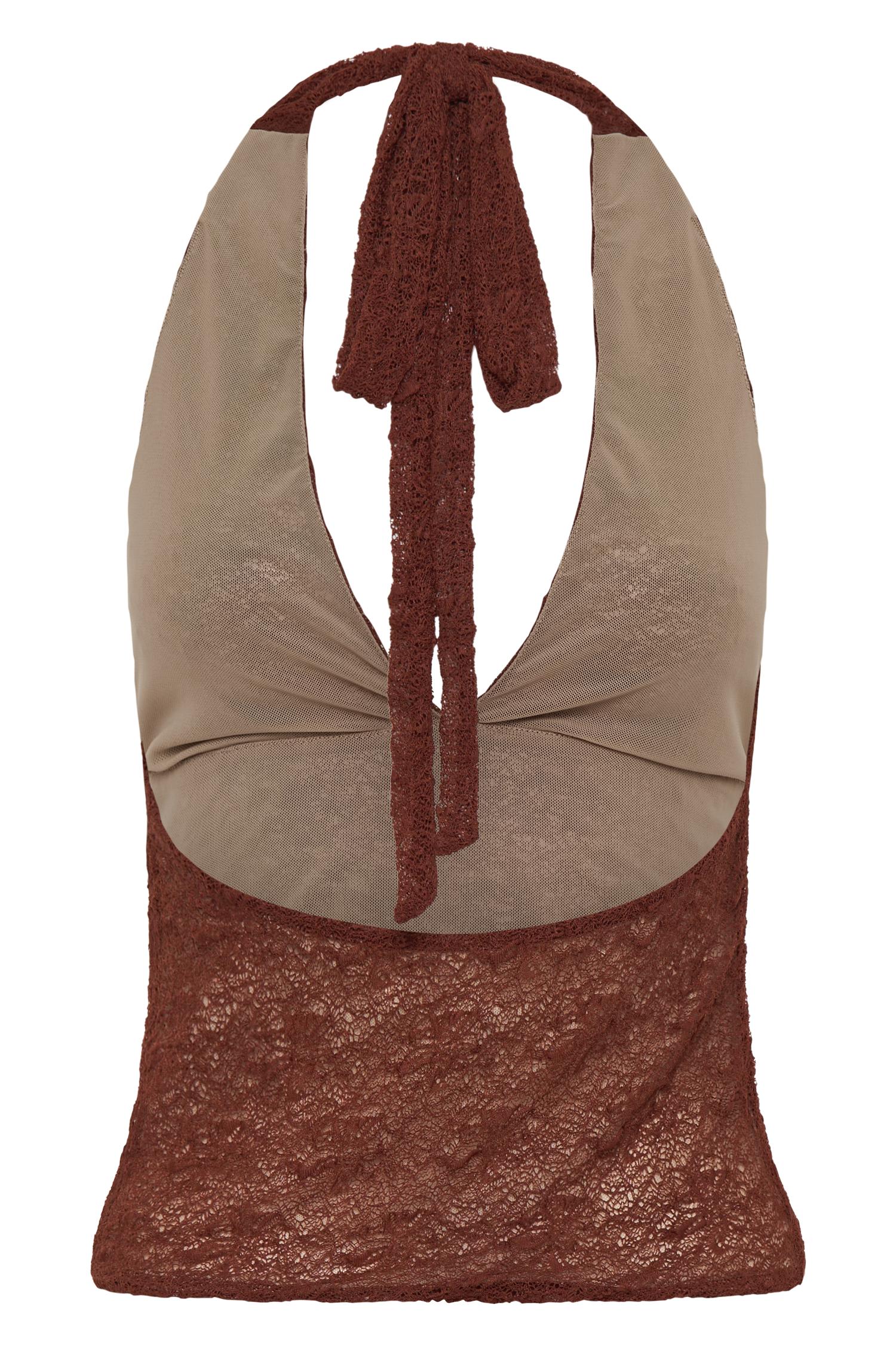 Asher Sheer Lace Halter Top - Chilli Product Image