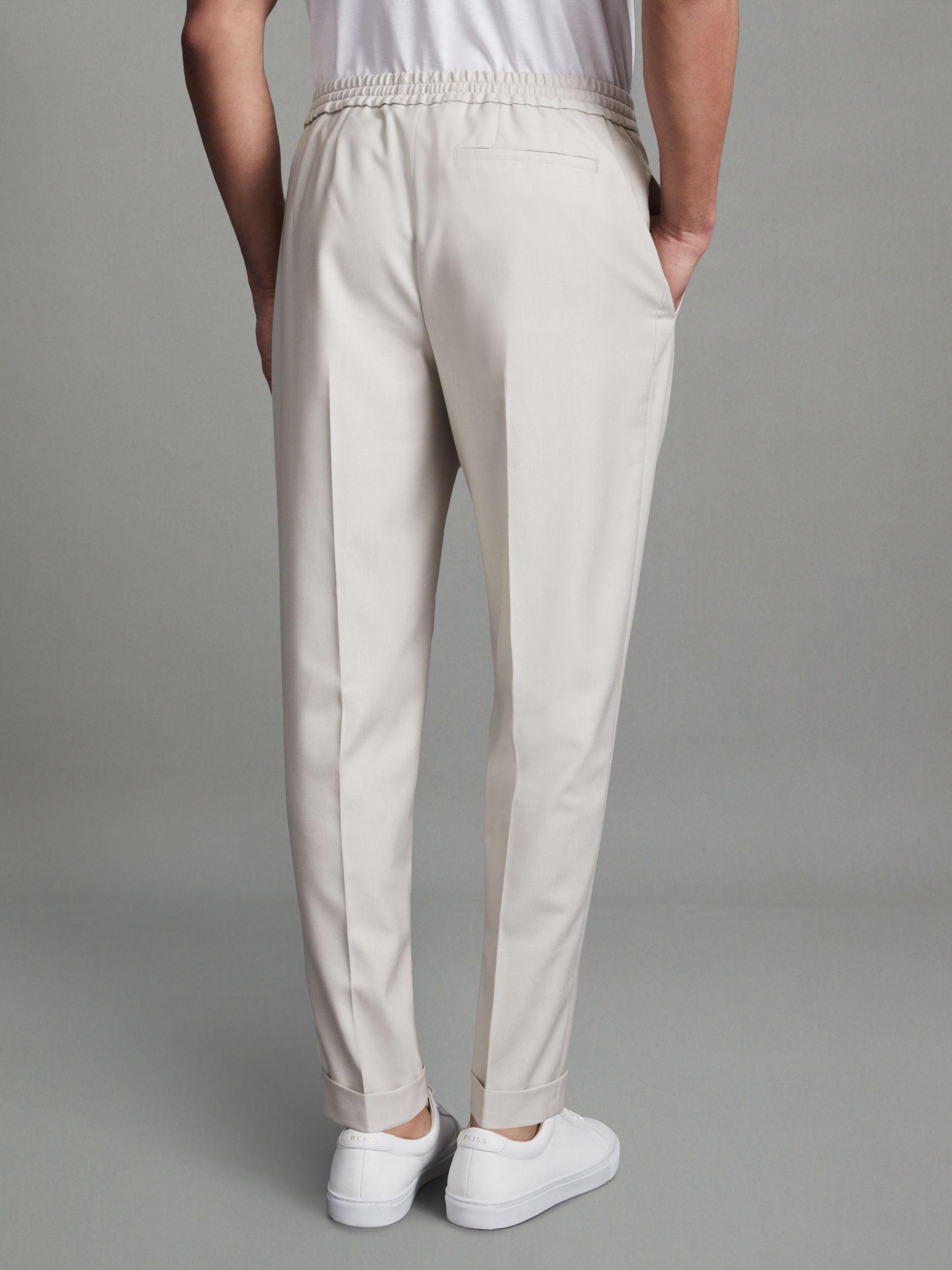 Relaxed Drawstring Trousers with Turn-Ups in Stone Product Image
