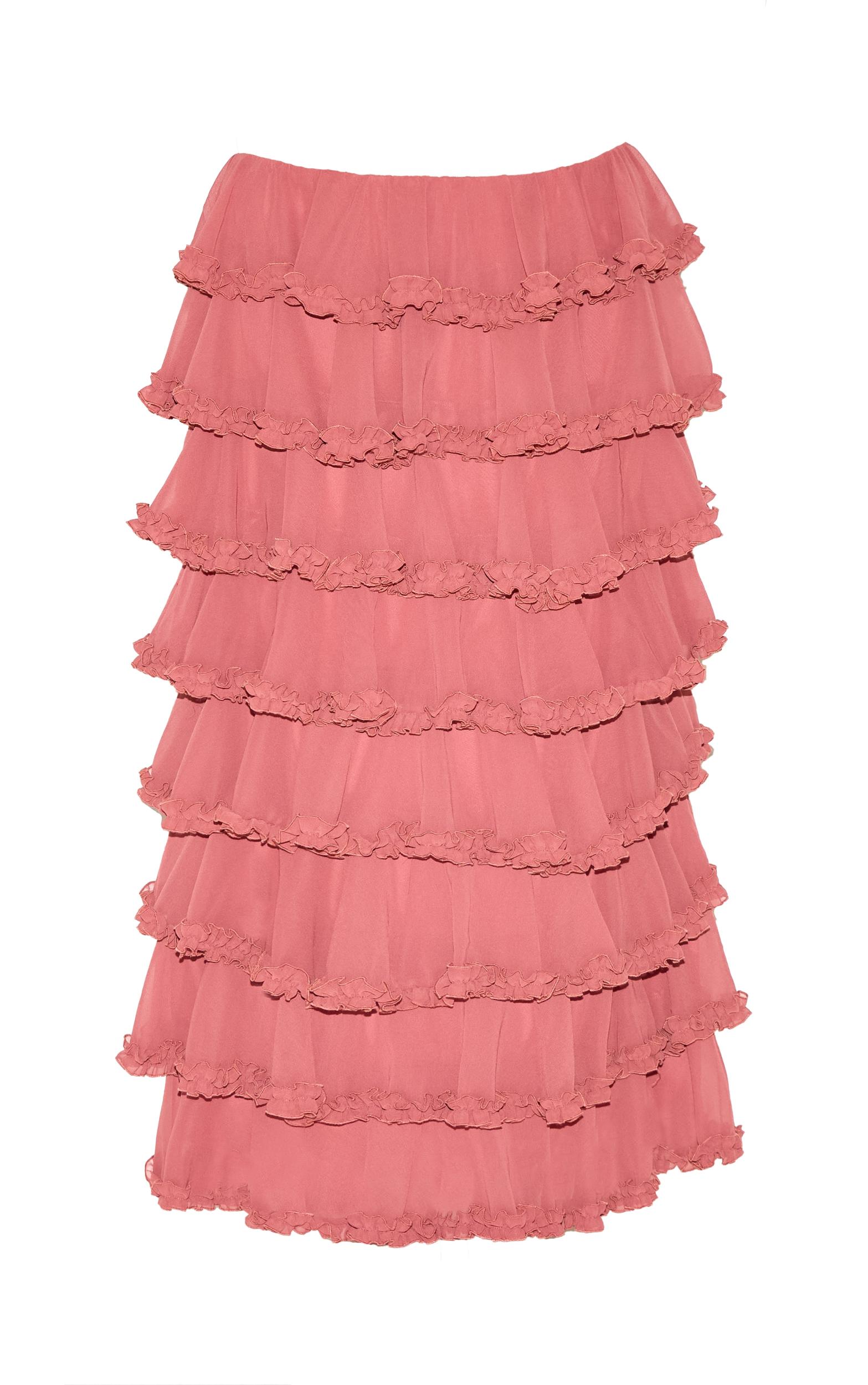 Plus Blush Rose Chiffon Tiered Frill Maxi Skirt Product Image