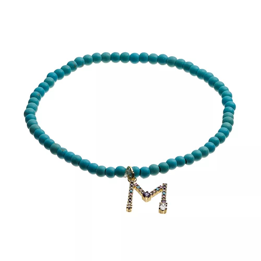 City Luxe Enamel Initial Ring & Cubic Zirconia Pave Ring Duo Set, Women's, Gold Tone K Product Image