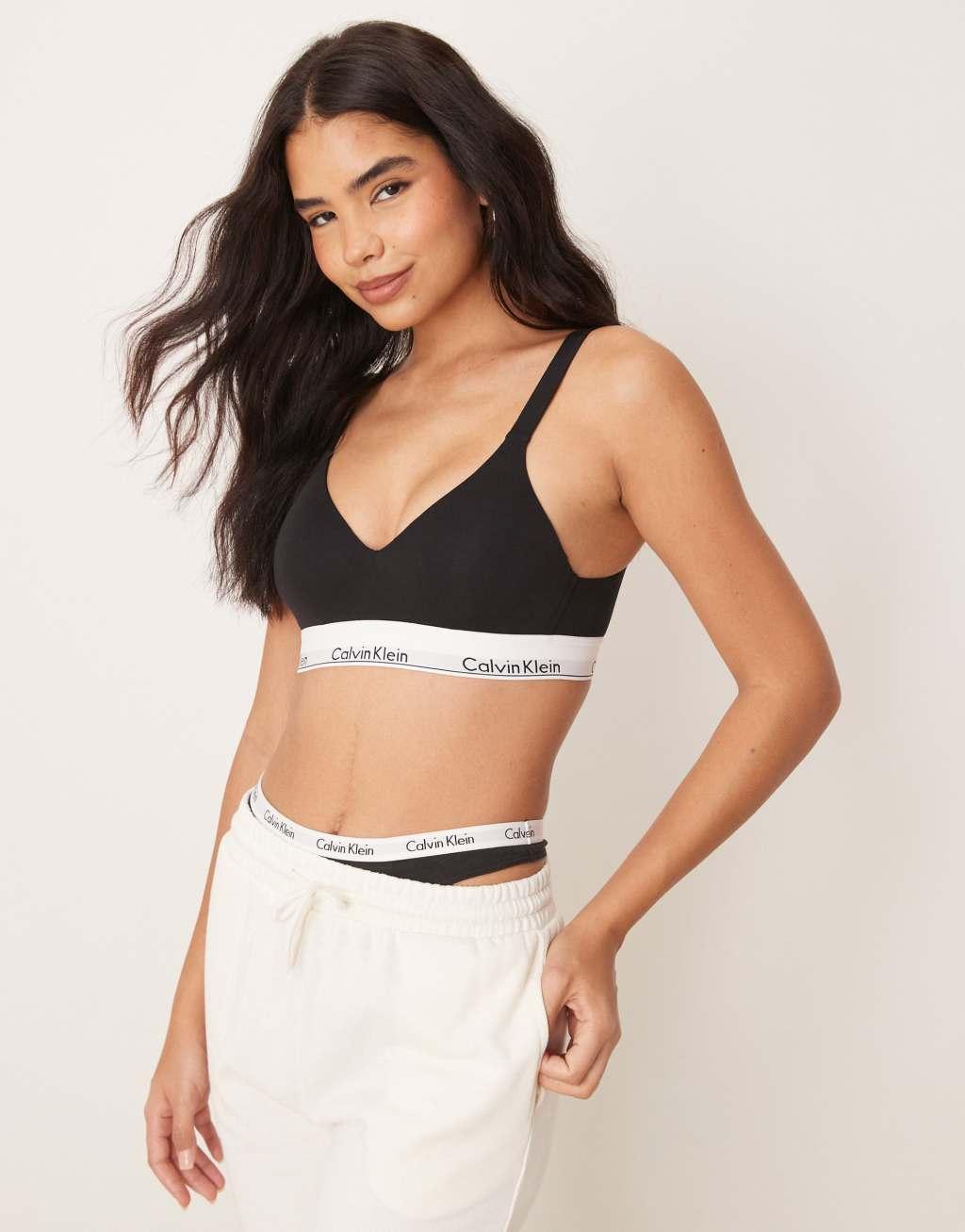 Calvin Klein Modern Cotton plunge lift bralette in black Product Image