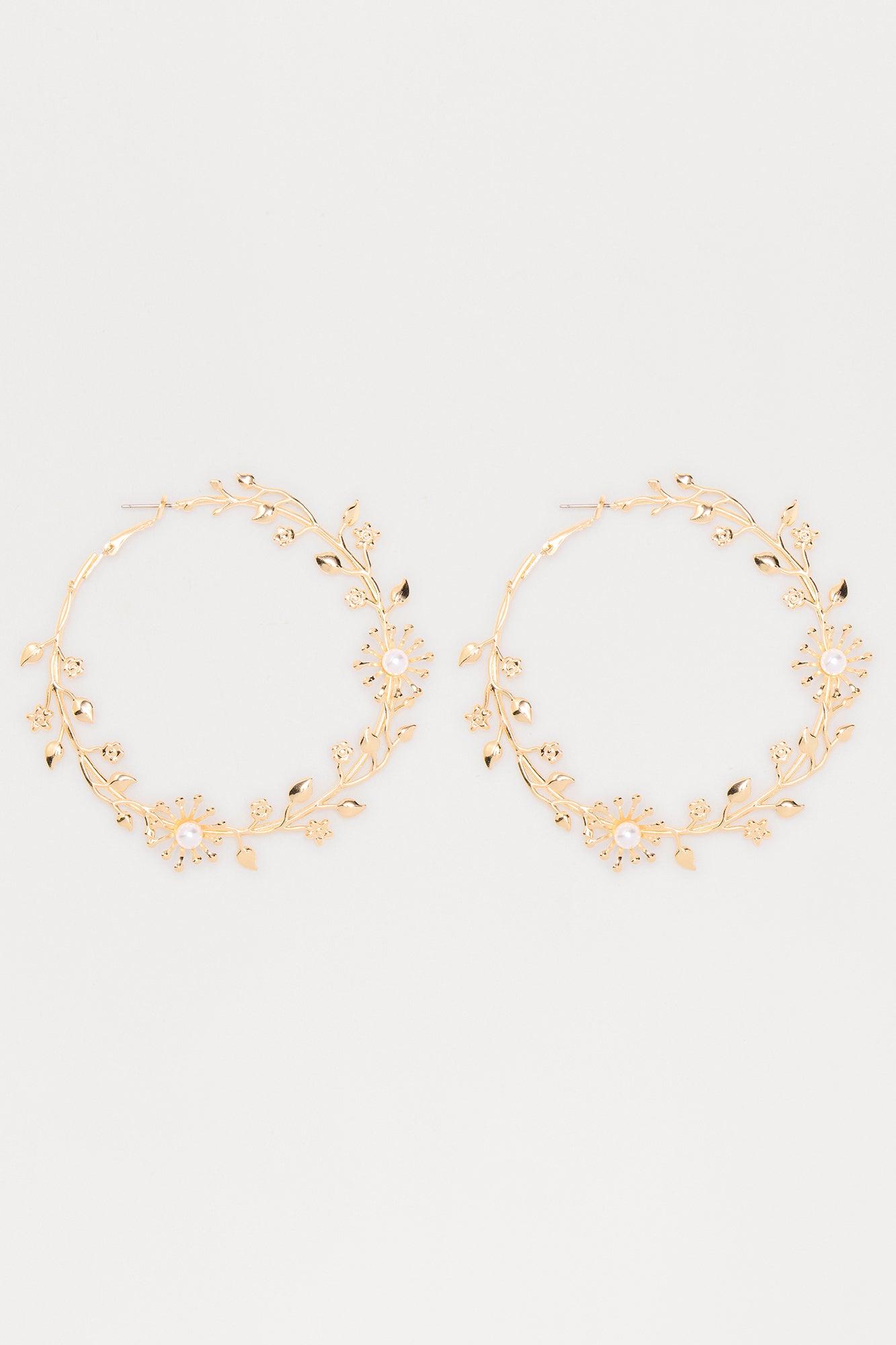 Delicate Vine Hoop Earrings - Gold Product Image