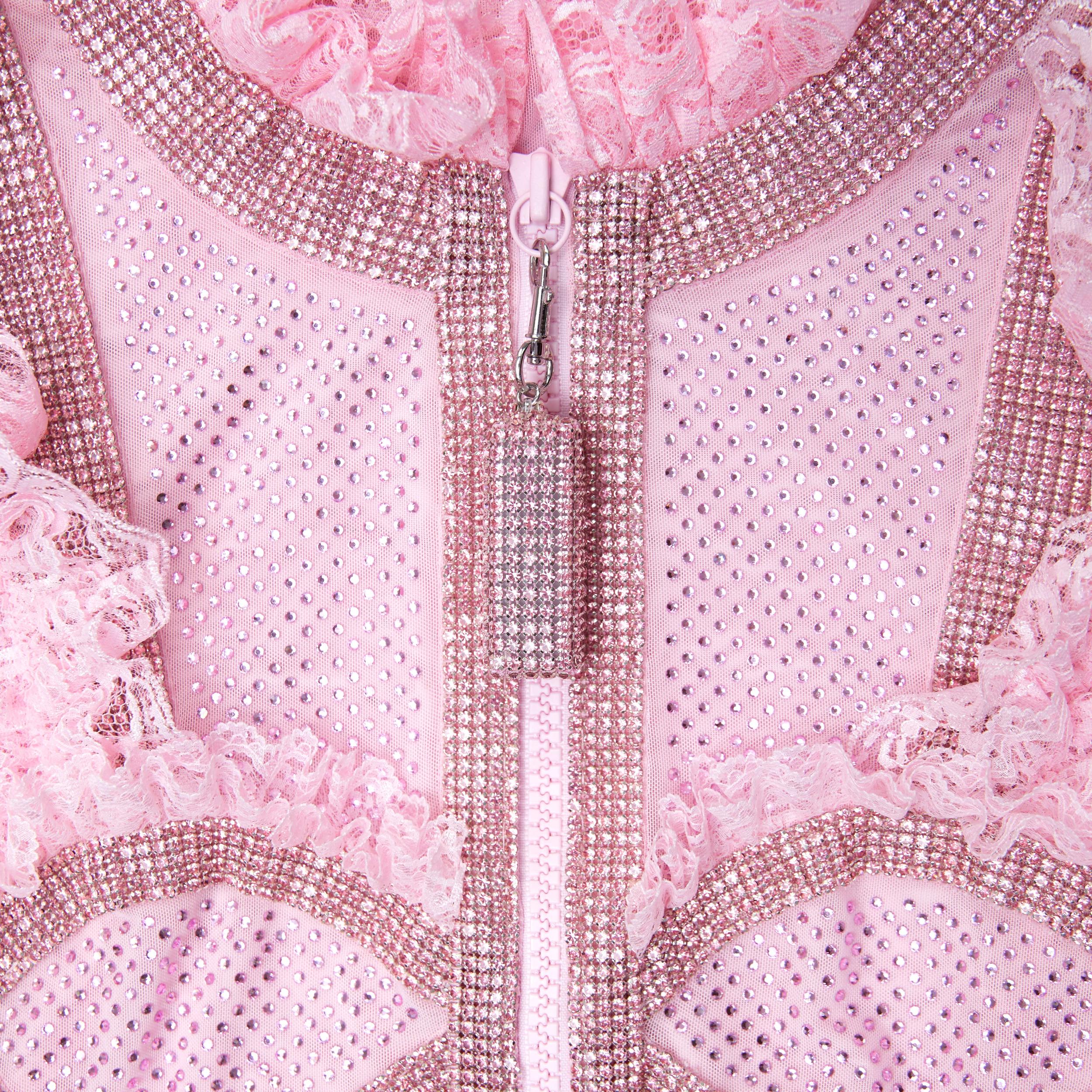 Pink Rhinestone Mesh Ruffle Mini Dress Product Image