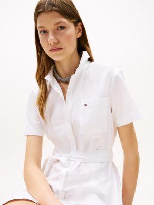 Short-Sleeve Belted Oxford Shirtdress Product Image