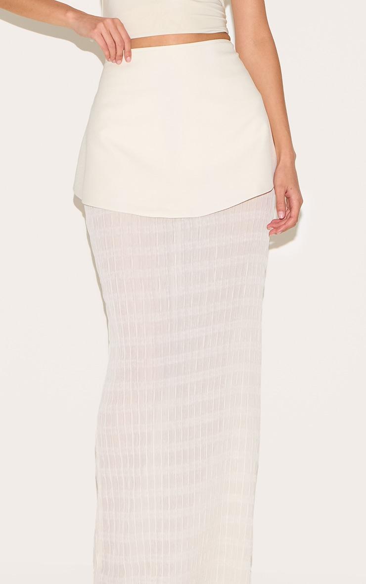 Cream Overlay Detail Textured Woven Maxi Skirt Product Image