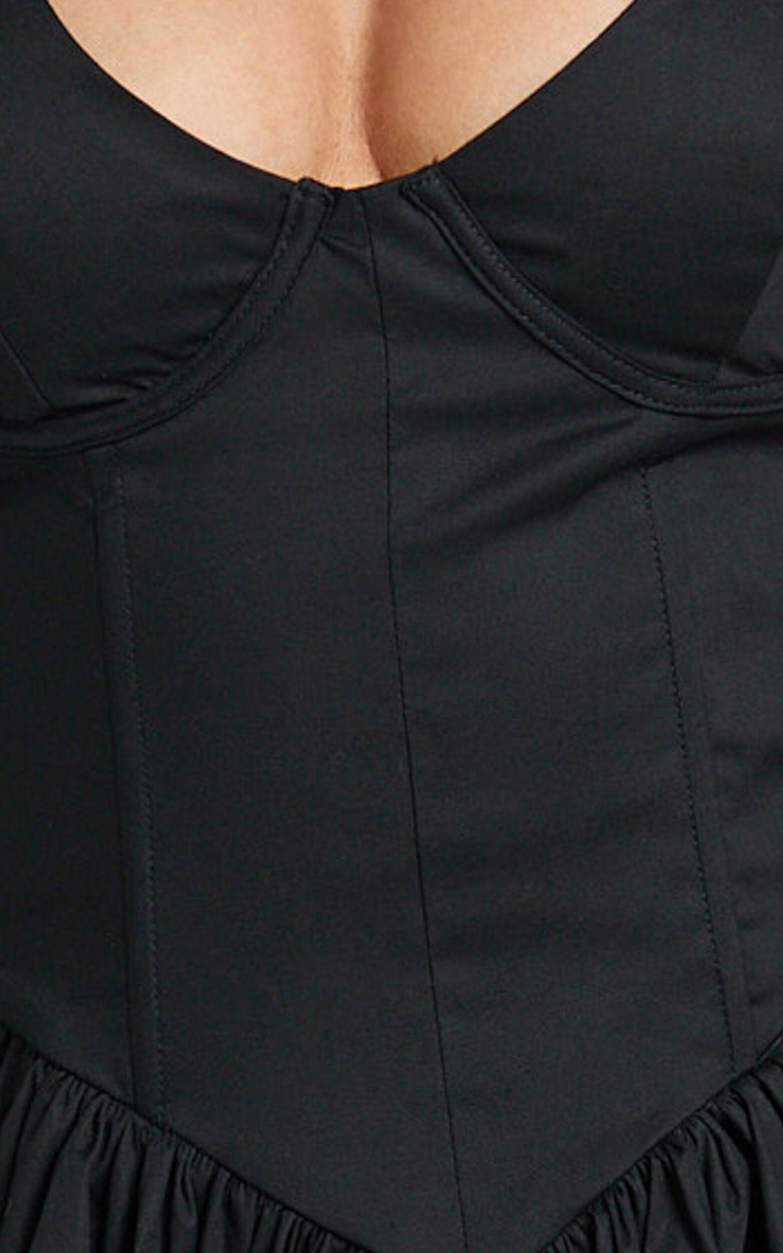 Ashlyn Mini Dress - Scoop Neck V Waist Gathered Dress in Black Product Image