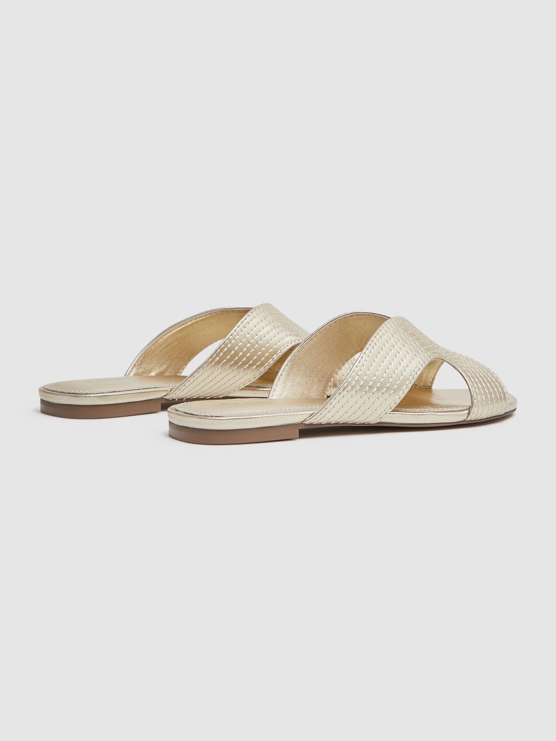 Leather Slip-On Sandals in Gold Product Image