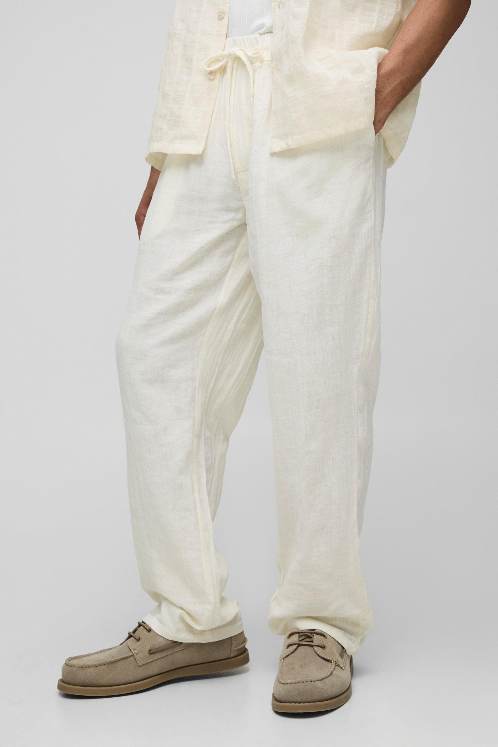 Straight Leg Elasticated Waist Cheesecloth Trouser | boohooMAN USA Product Image