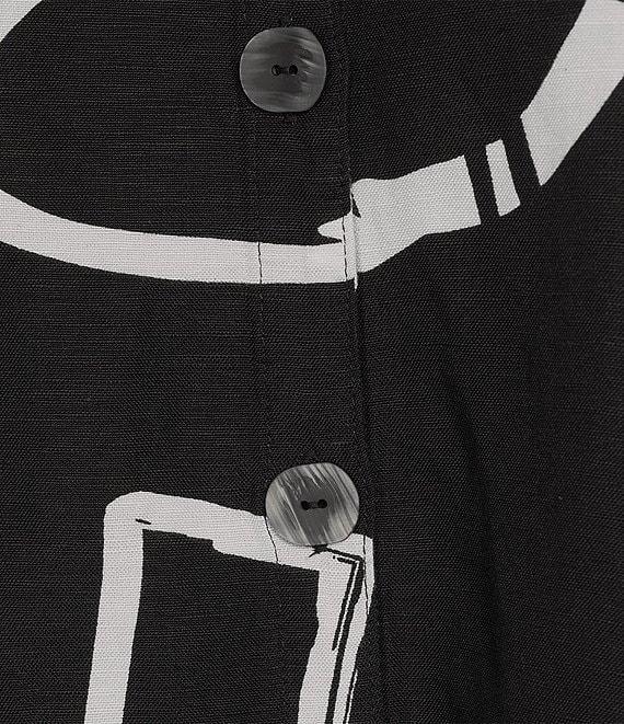 Ali Miles Plus Size Woven Abstract Print Stand Collar 3/4 Sleeve Button Front Tunic Product Image