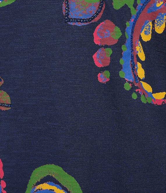 Investments Plus Size Multi Paisley Short Sleeve Embellished Novelty Crew Neck Top Product Image