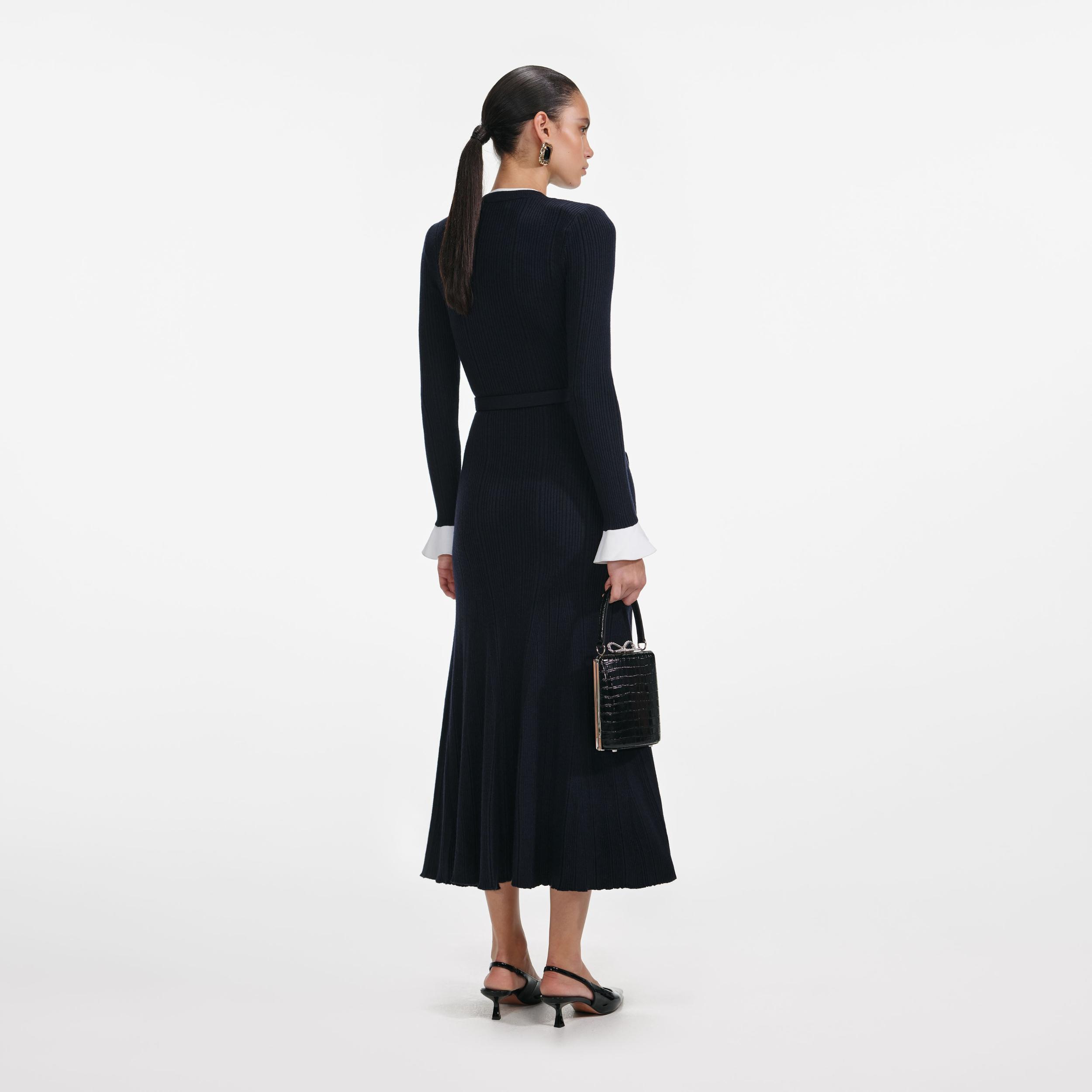 Navy Viscose Knit Midi Dress Product Image