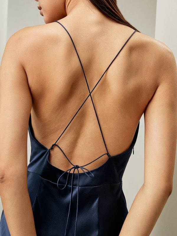 LILYSILK Silk Maxi Dress - for Women - Navy Blue Pure Silk - Skin Friendly Plunging V-Neck Dress 6 Product Image