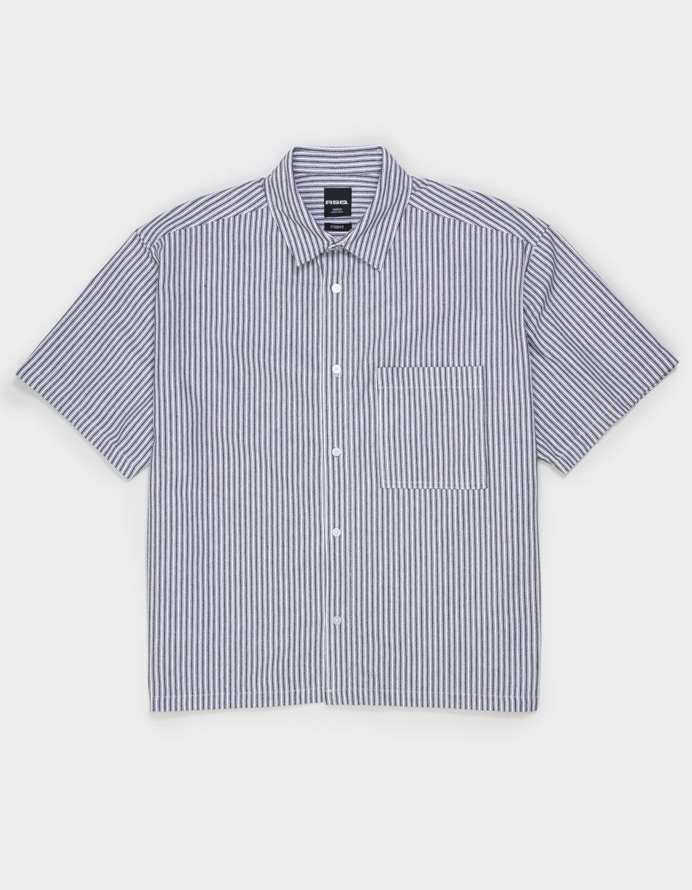 RSQ Mens Cropped Stripe Button Up Shirt - BLACK/WHITE Product Image