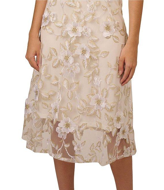 Adrianna Papell 3D Embroidered Floral Crew Neck Sleeveless A-Line Midi Dress Product Image