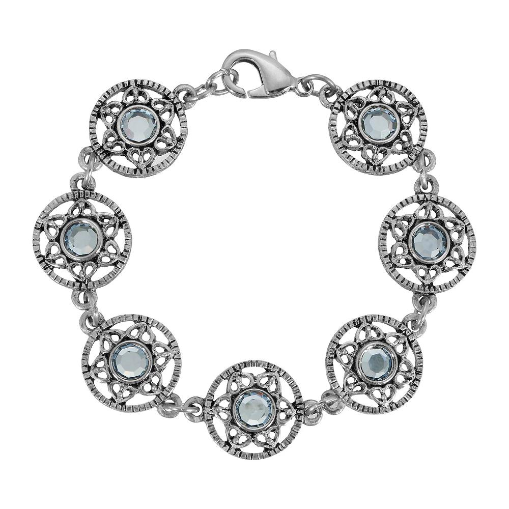 1928 Silver Tone Light Blue Stone Flower Bracelet, Womens Product Image