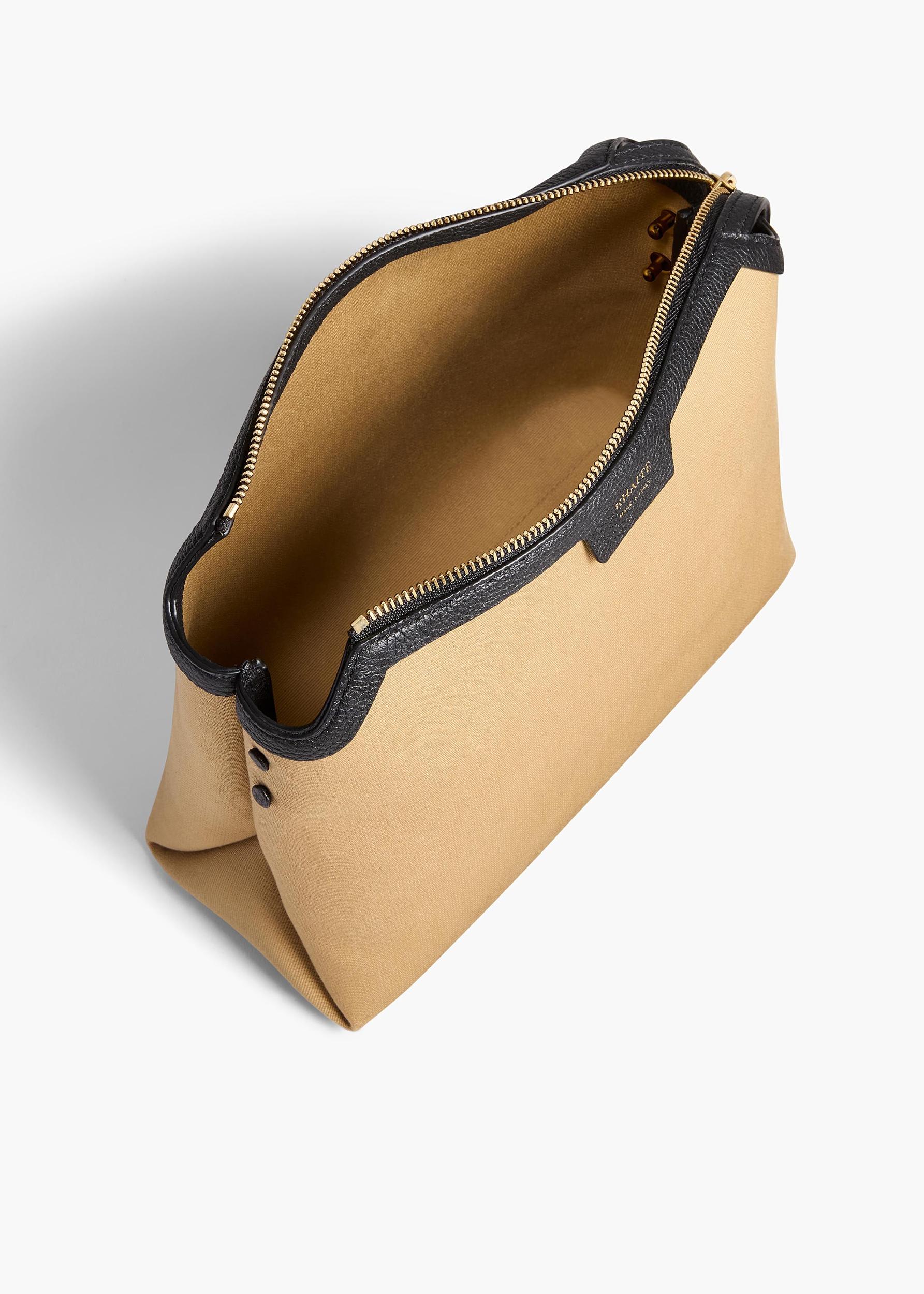 Lina Crossbody Bag in Honey Canvas with Black Leather Product Image