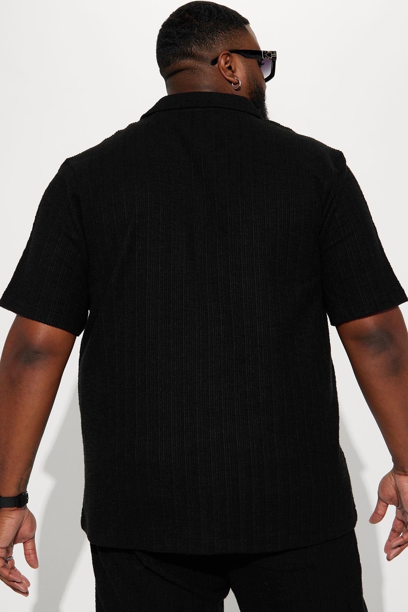 Dean Textured Short Sleeve Button Up Shirt - Black Product Image