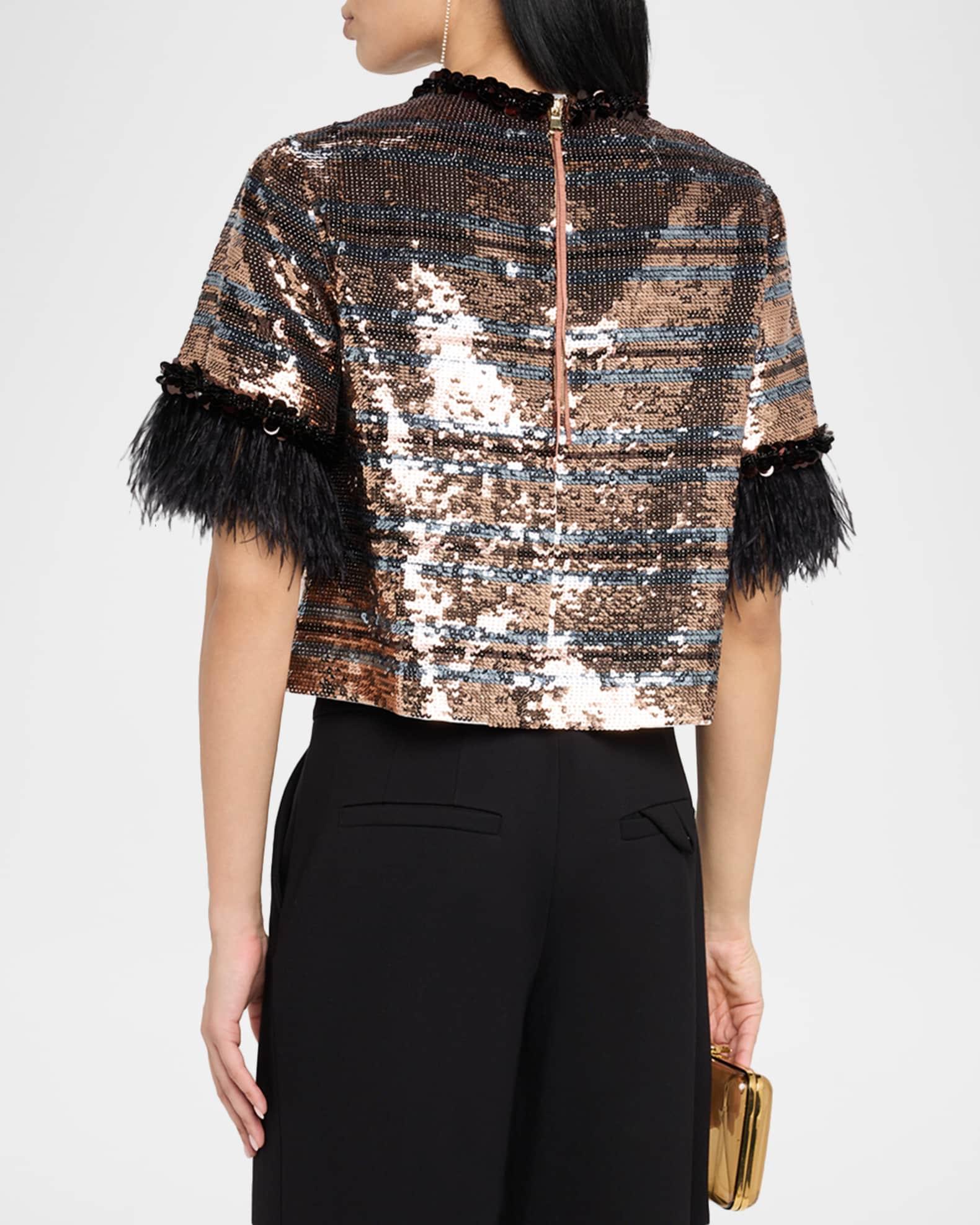 Sparkling Shine Feather-Cuff Sequin Blouse Product Image