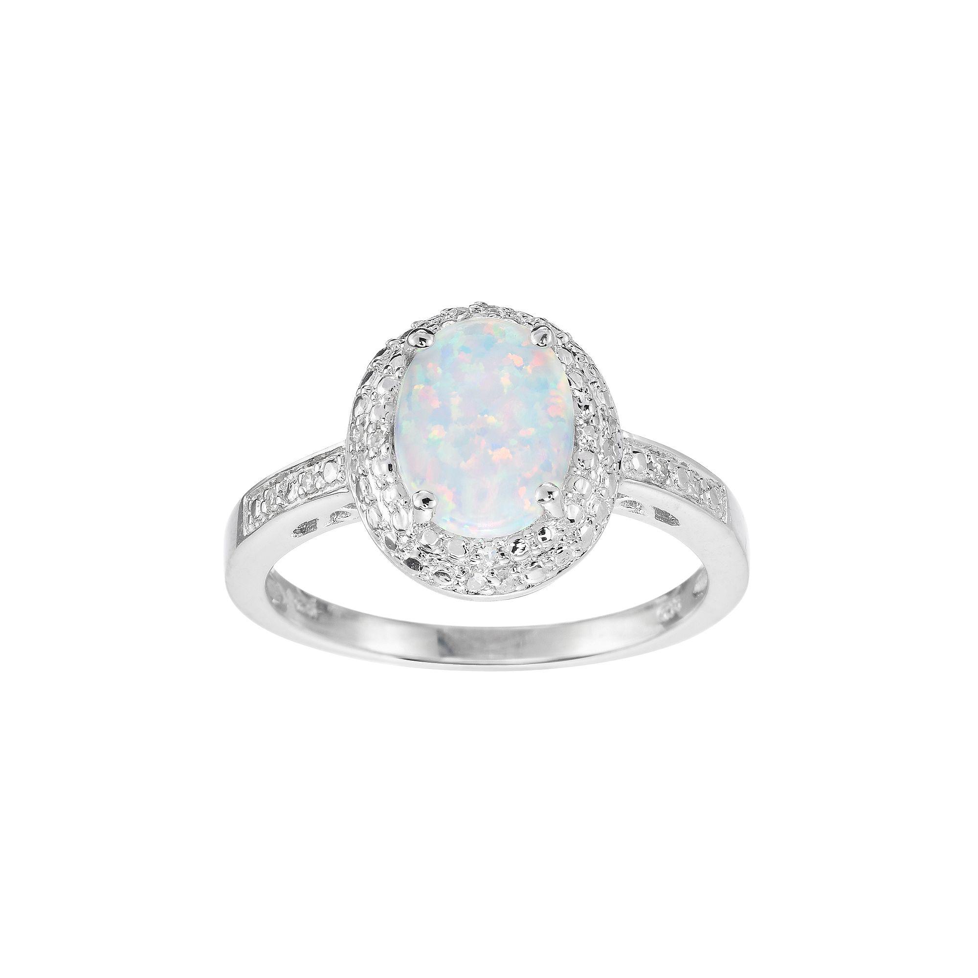 Sterling Silver Lab-Created Opal & Diamond Accent Halo Ring, Women's, Size: 7 Product Image