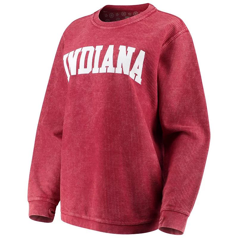 Women's Pressbox Crimson Indiana Hoosiers Comfy Cord Vintage Wash Basic Arch Pullover Sweatshirt,  Product Image