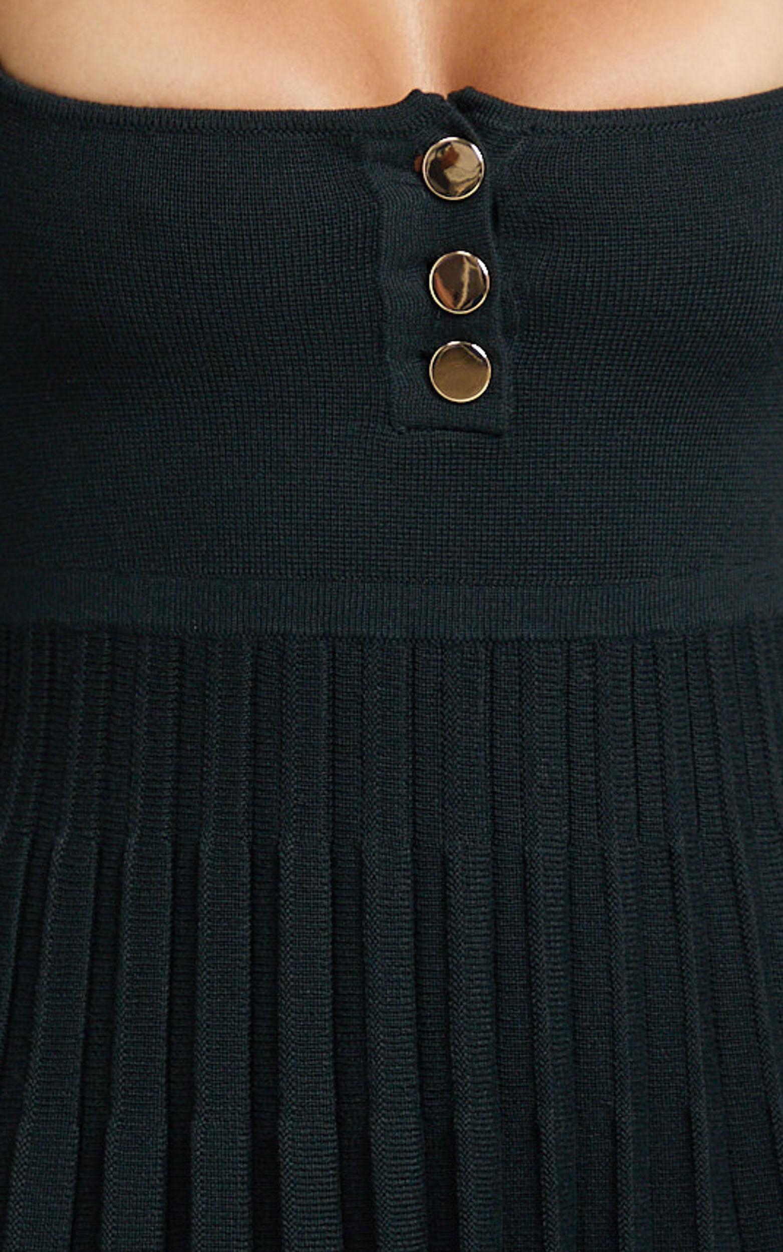 Hansen Mini Dress - Square Neck Long Sleeve Fit And Flare Pleated Dress in Black Product Image