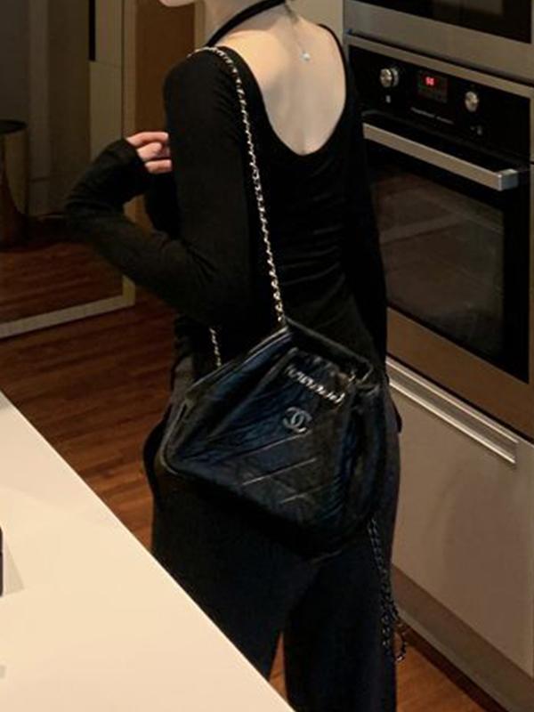 Solid Halter Backless Curvy Hem Long Sleeve Knit Product Image