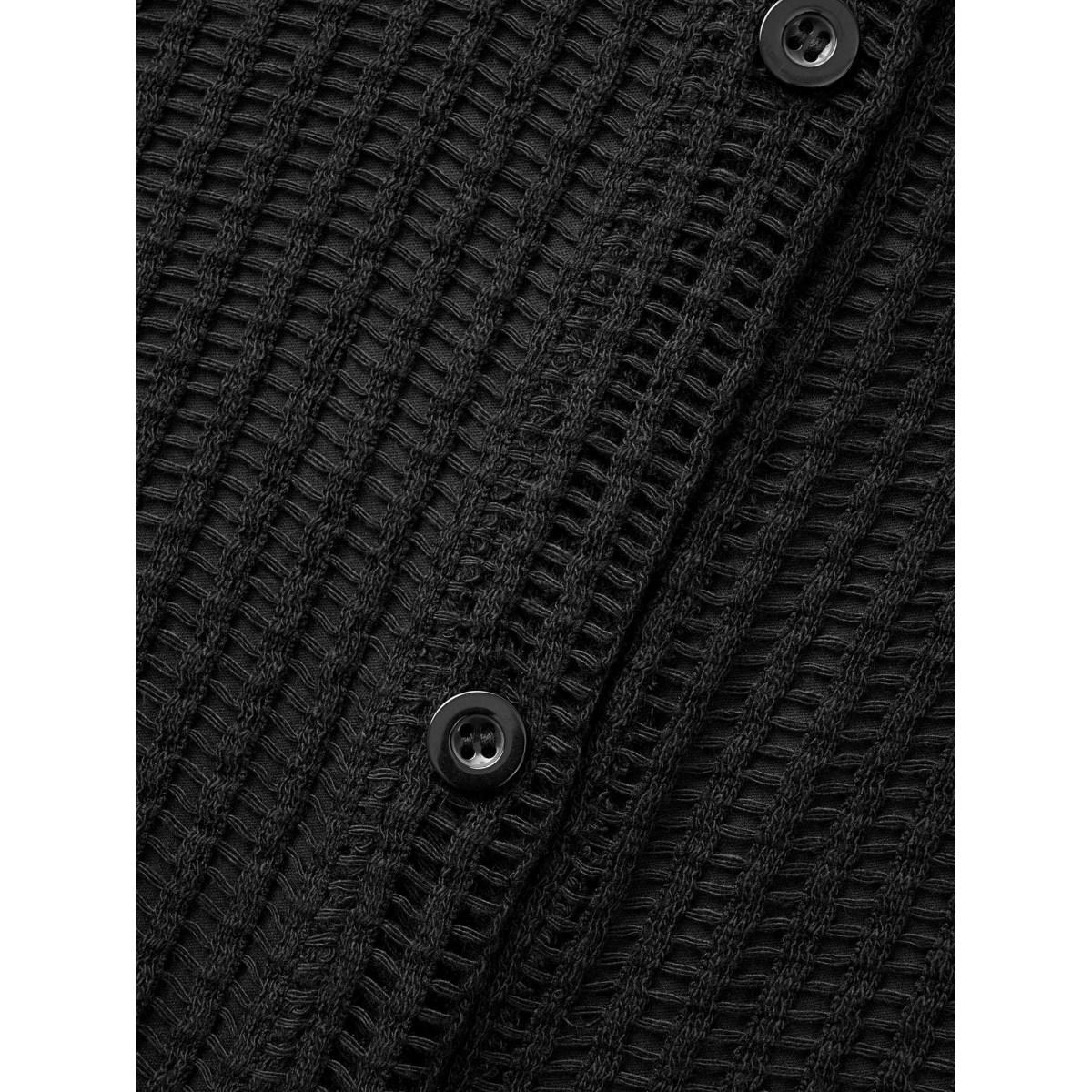 Plus Size Shirt Collar Button Up Midi Dress Black Women Casual Texture Shirt collar Short sleeve Curvy BloomChic 18-20/2X Product Image