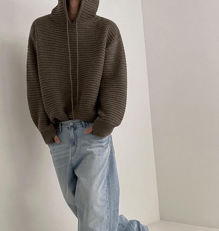 RT No. 10345 STRIPED KNITTED PULLOVER HOODIE Product Image