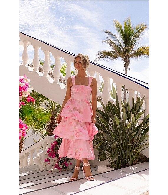 Gianni Bini x Shea Leigh Mills Dolly Printed Sateen Tiered Midi Dress Product Image