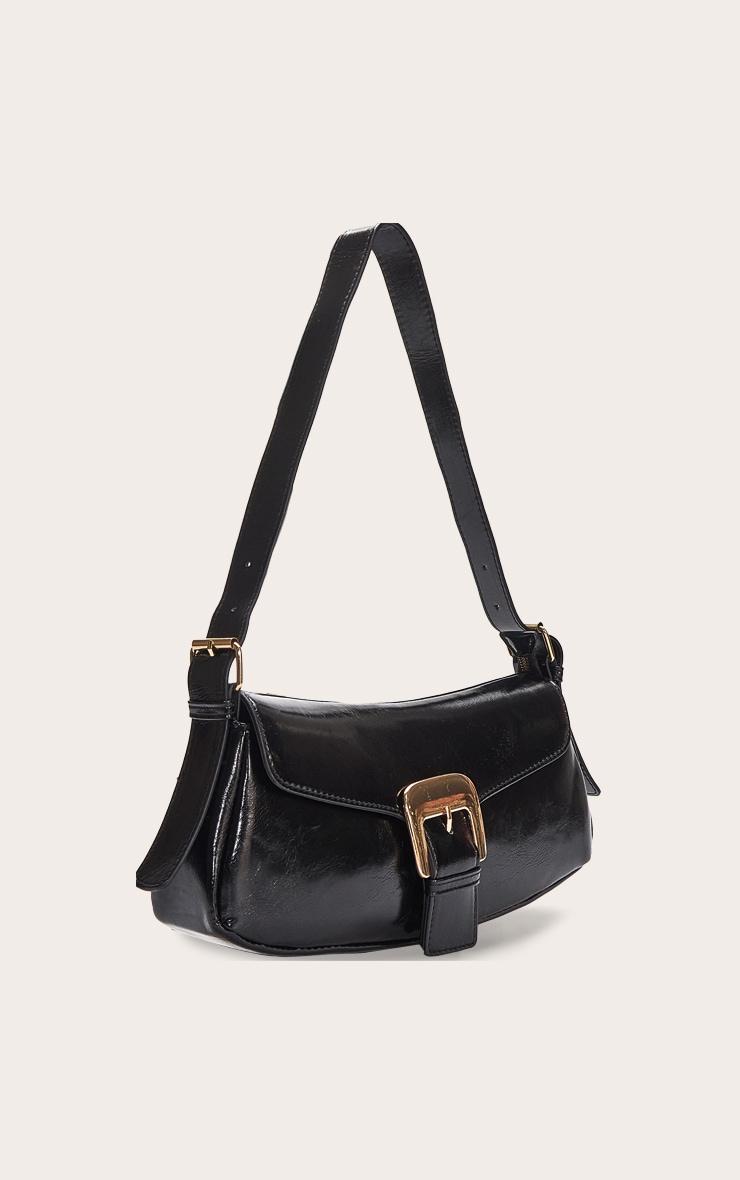 Black Crinkle PU Buckle Shoulder Bag Product Image