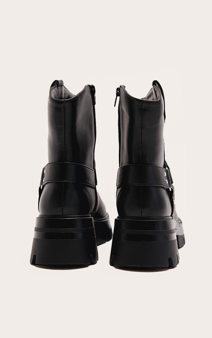 Black Wide Fit Cleated Sole Buckle Ring Detail Ankle Boots Product Image