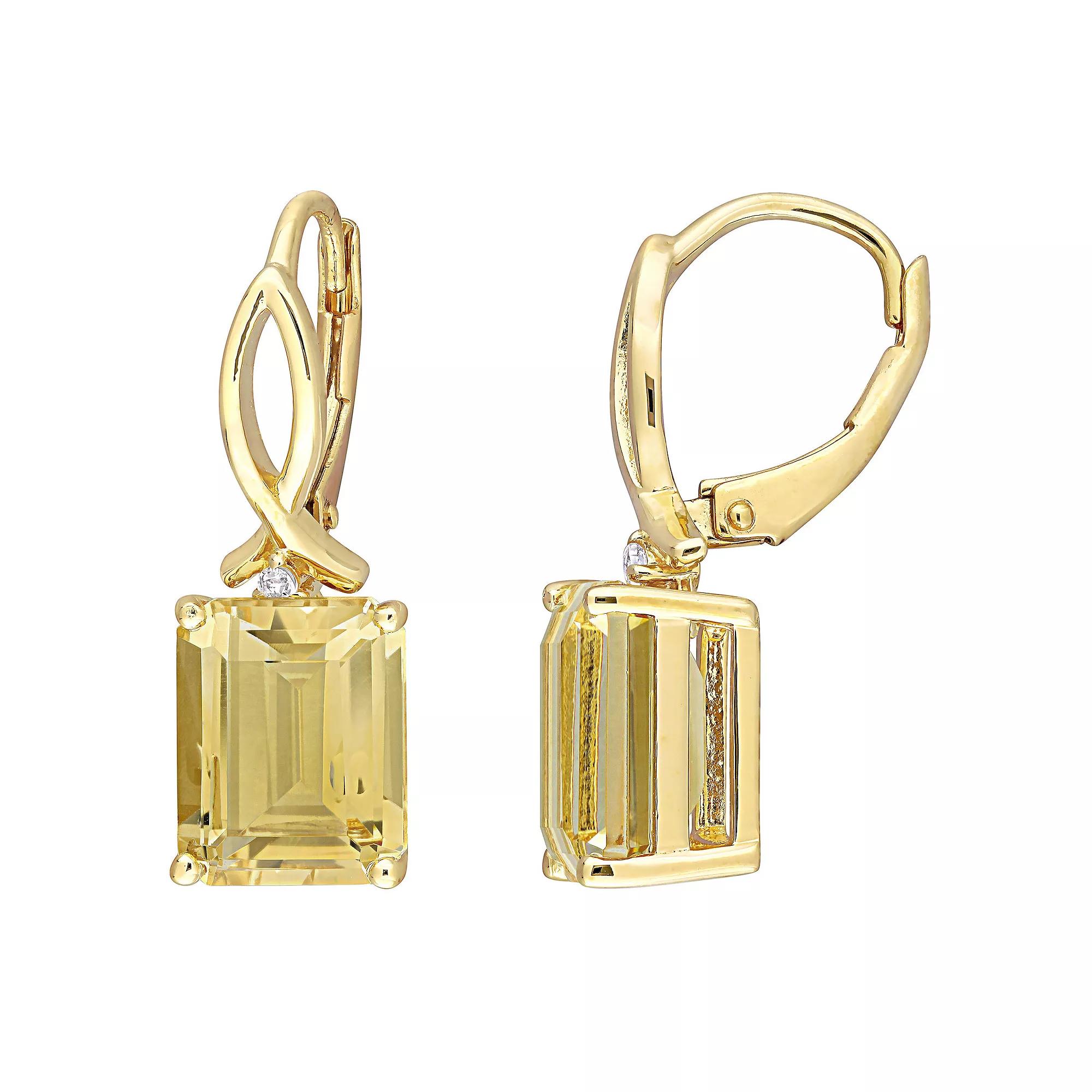 Stella Grace 18k Gold Over Silver Citrine & White Topaz Leverback Earrings, Women's, Gold Tone Product Image