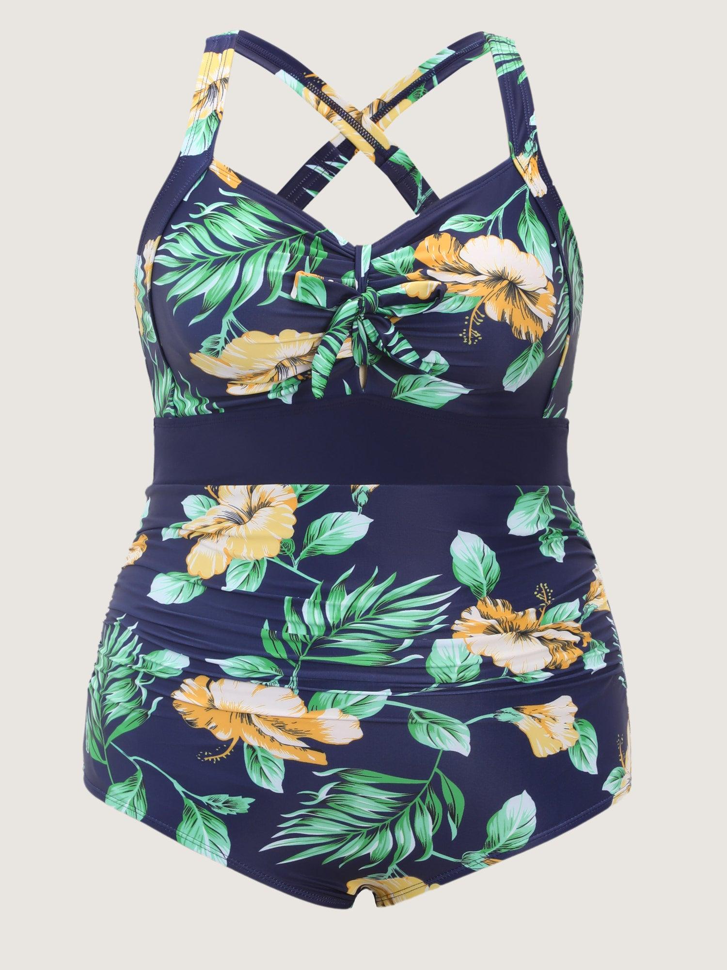 Tropical Print One Piece Swimsuit Sarong Set Female Product Image