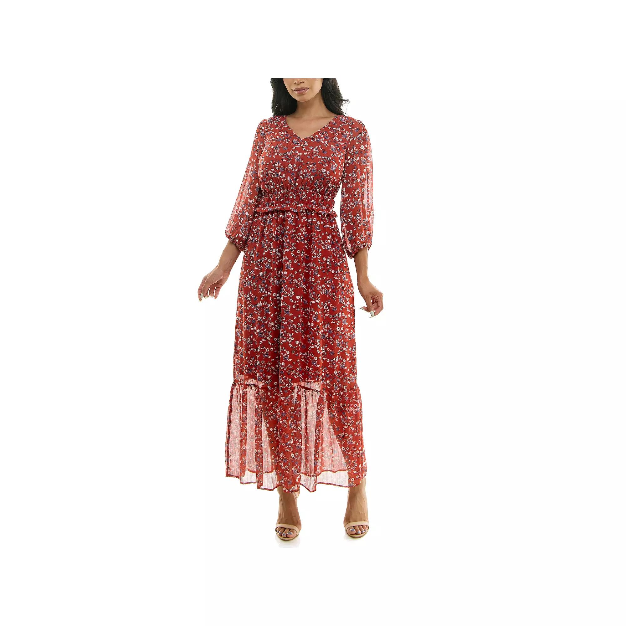 Women's Nina Leonard Chiffon Printed Maxi Dress,  Product Image