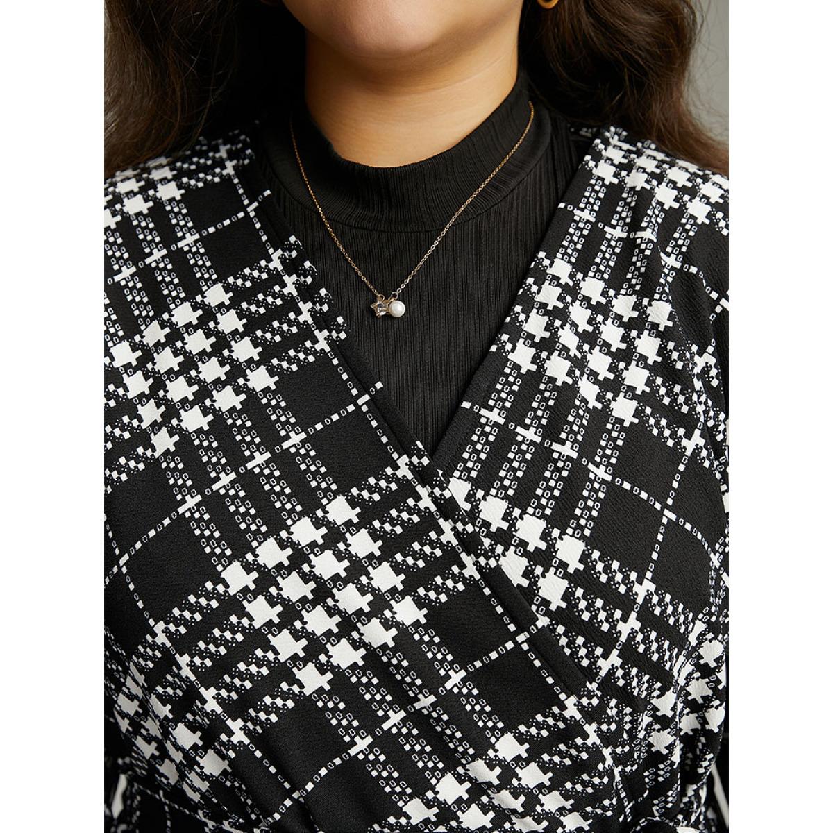 Plus Size Plaid Belted Asymmetrical Hem Coat Women Black Elegant Belted Ladies Dailywear Winter Coats BloomChic 18-20/2X Product Image