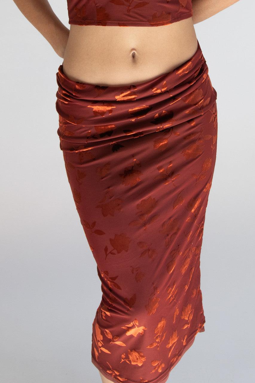 Floral Velvet Burnout Maxi Skirt Product Image