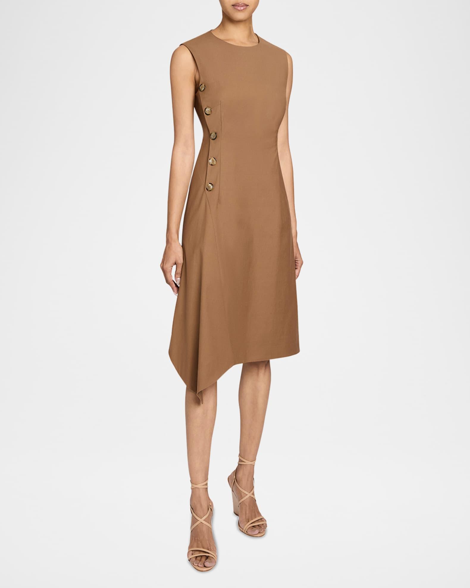 Becca Asymmetric Button-Waist Midi Dress Product Image