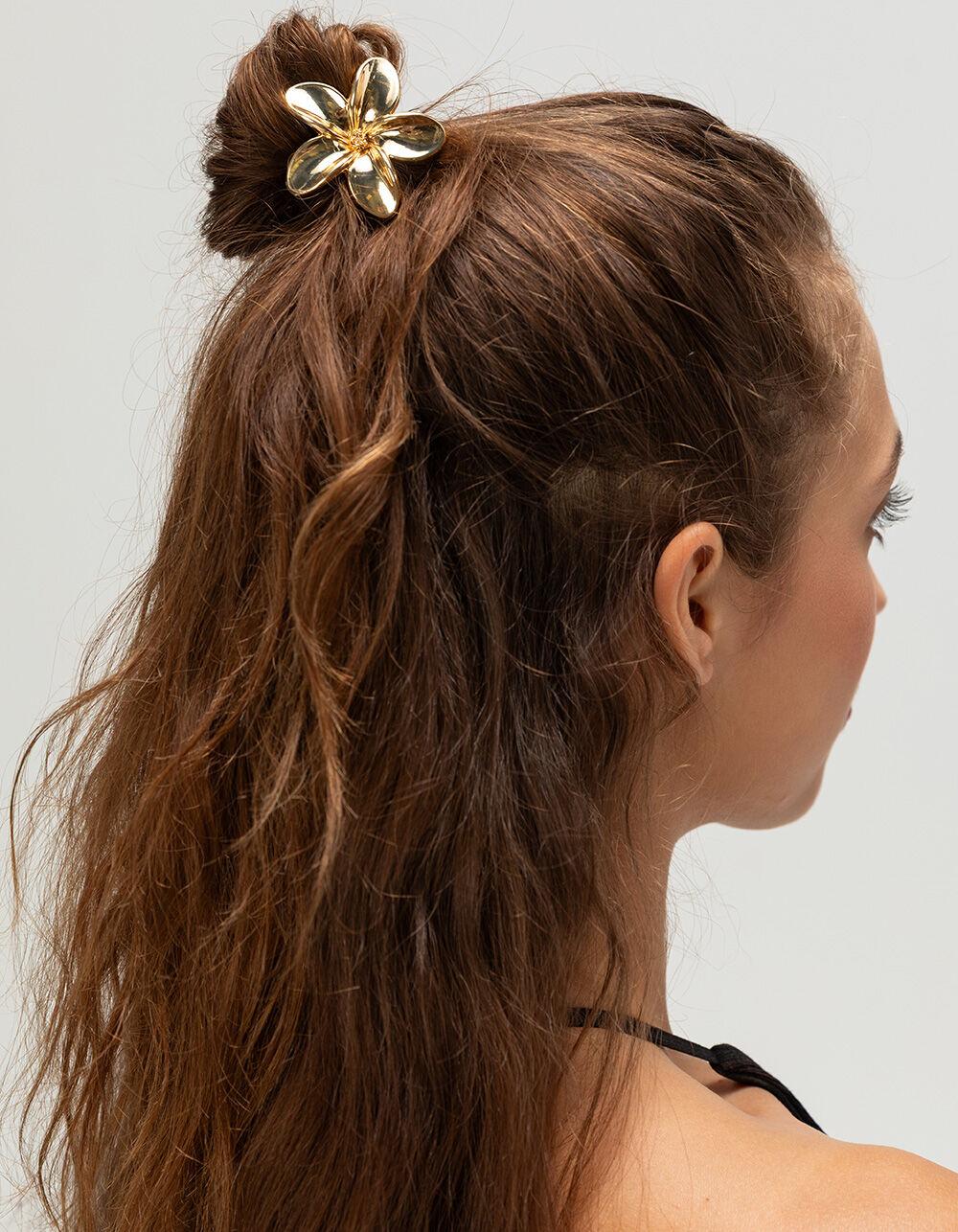 FULL TILT Floral Metal Covered Elastic Hair Ties - GOLD Product Image