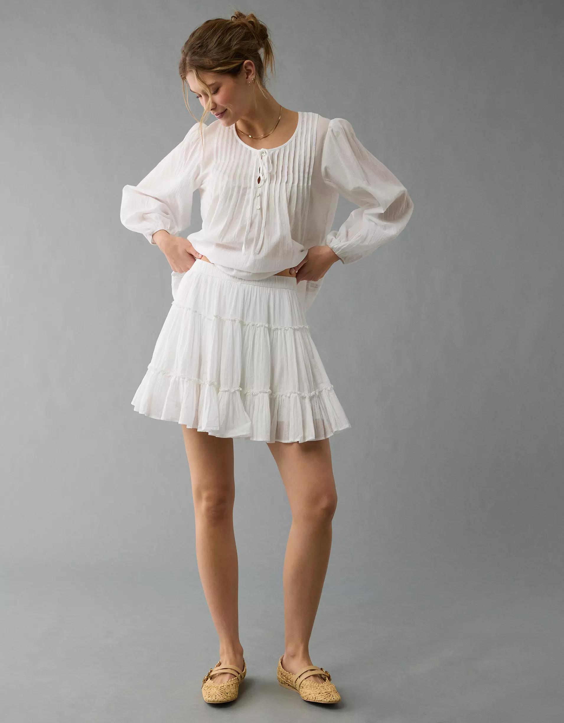AE High-Waisted Tiered Mini Skirt Product Image