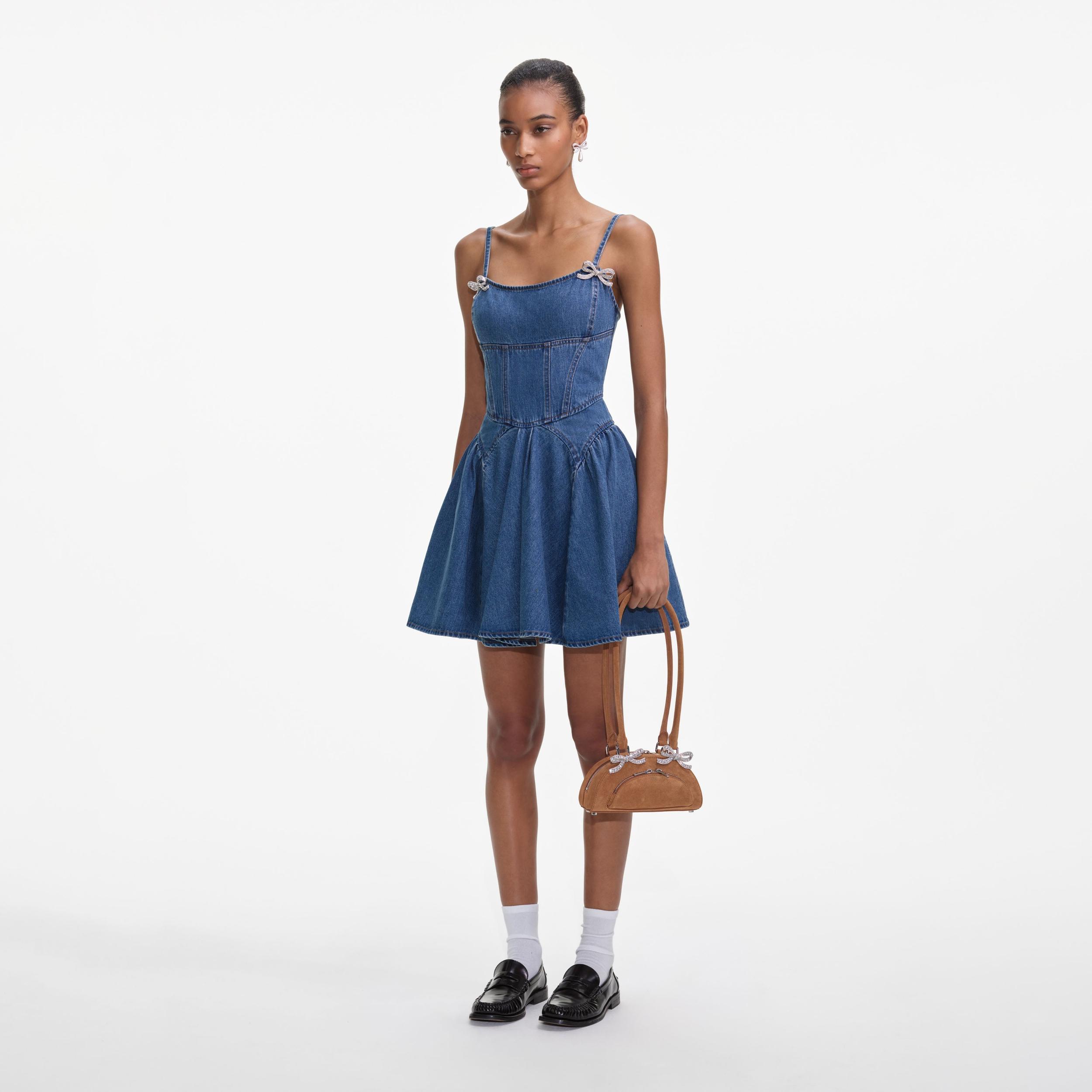 Lightweight Denim Flared Mini Dress Product Image