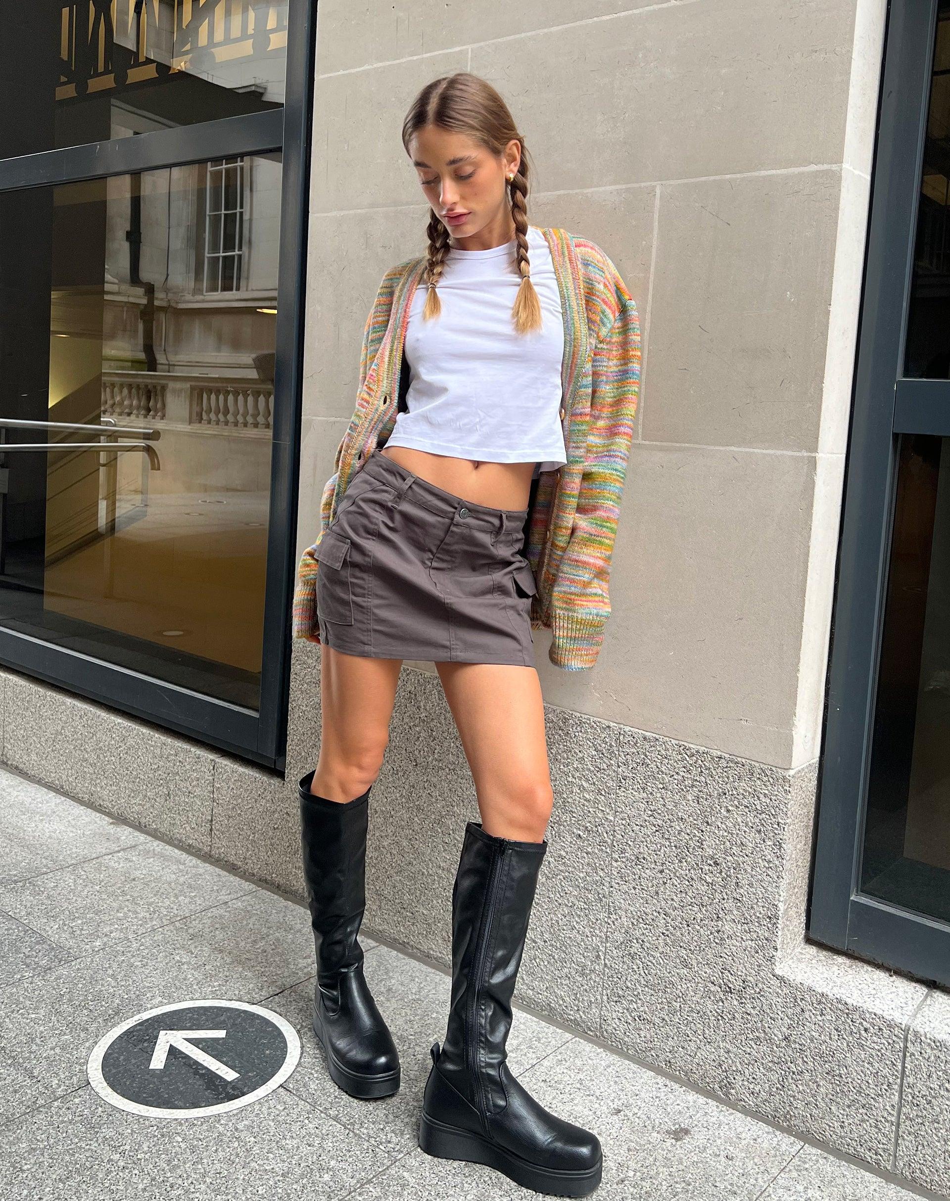 Ajeng Low Rise Cargo Mini Skirt in Panama Dark Grey Product Image