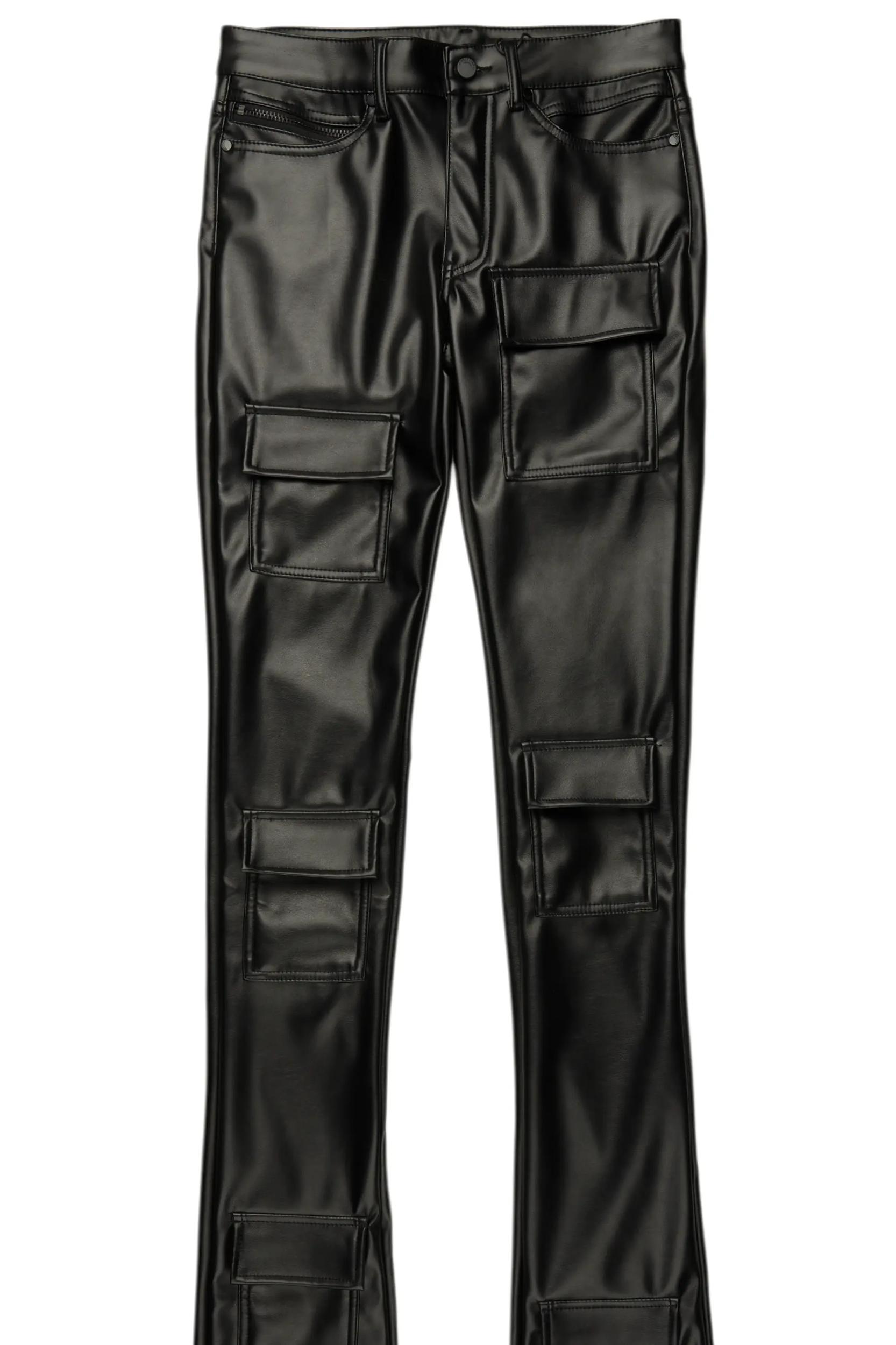 Petrus Black PU Stacked Flare Leather Jean Male Product Image