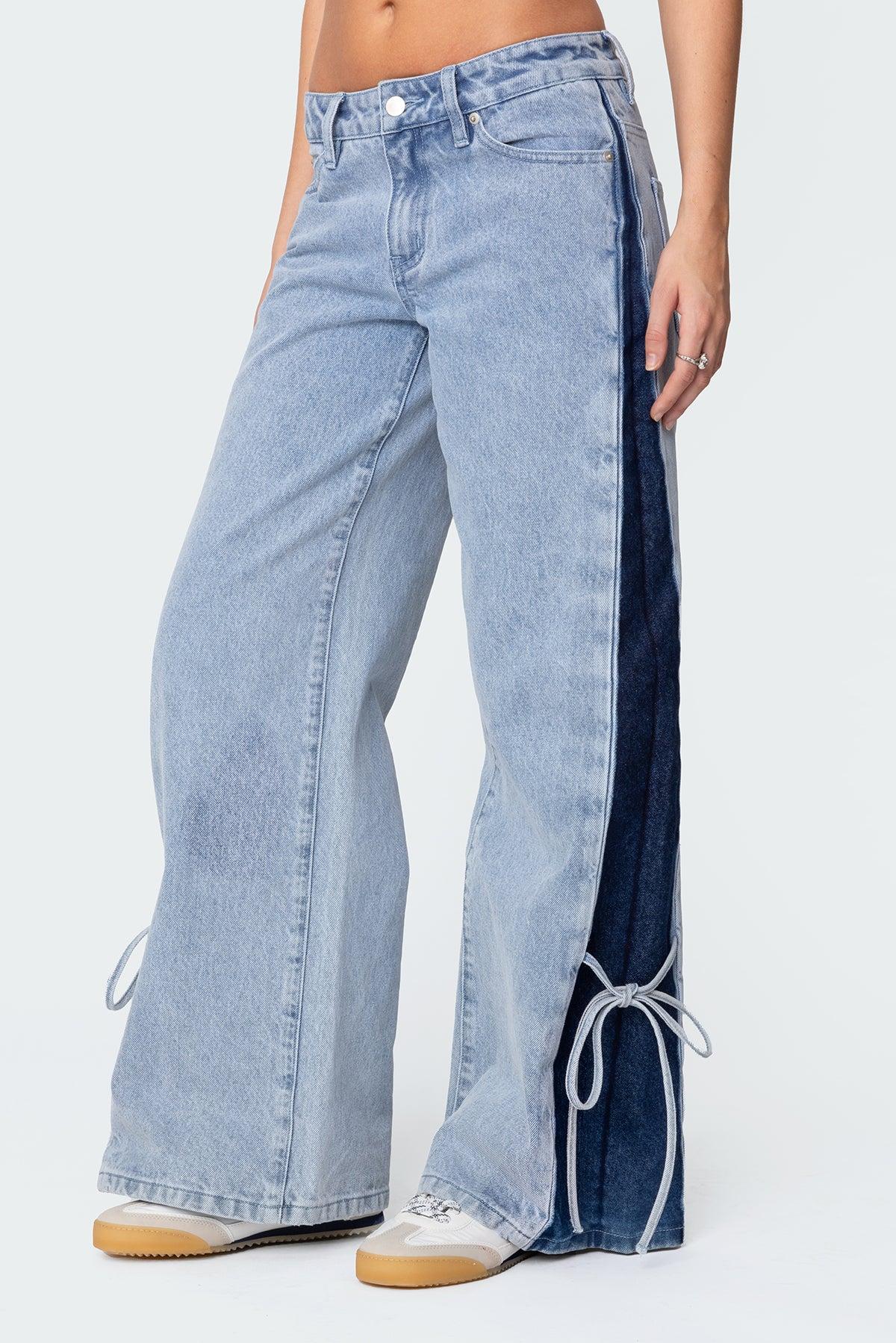 Contrast Split Washed Low Rise Bootcut Jeans Product Image