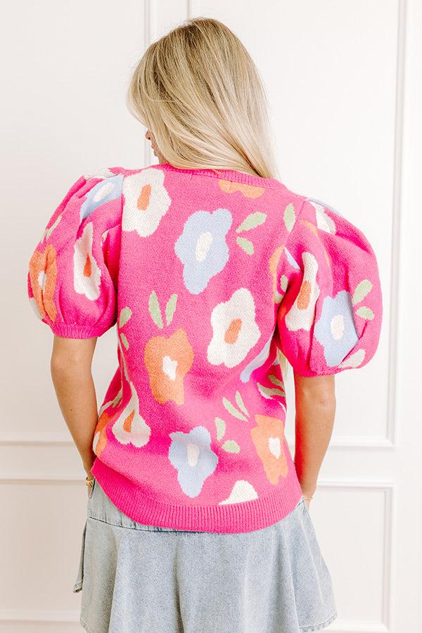 Flower Power Knit Sweater Top in Pink Product Image