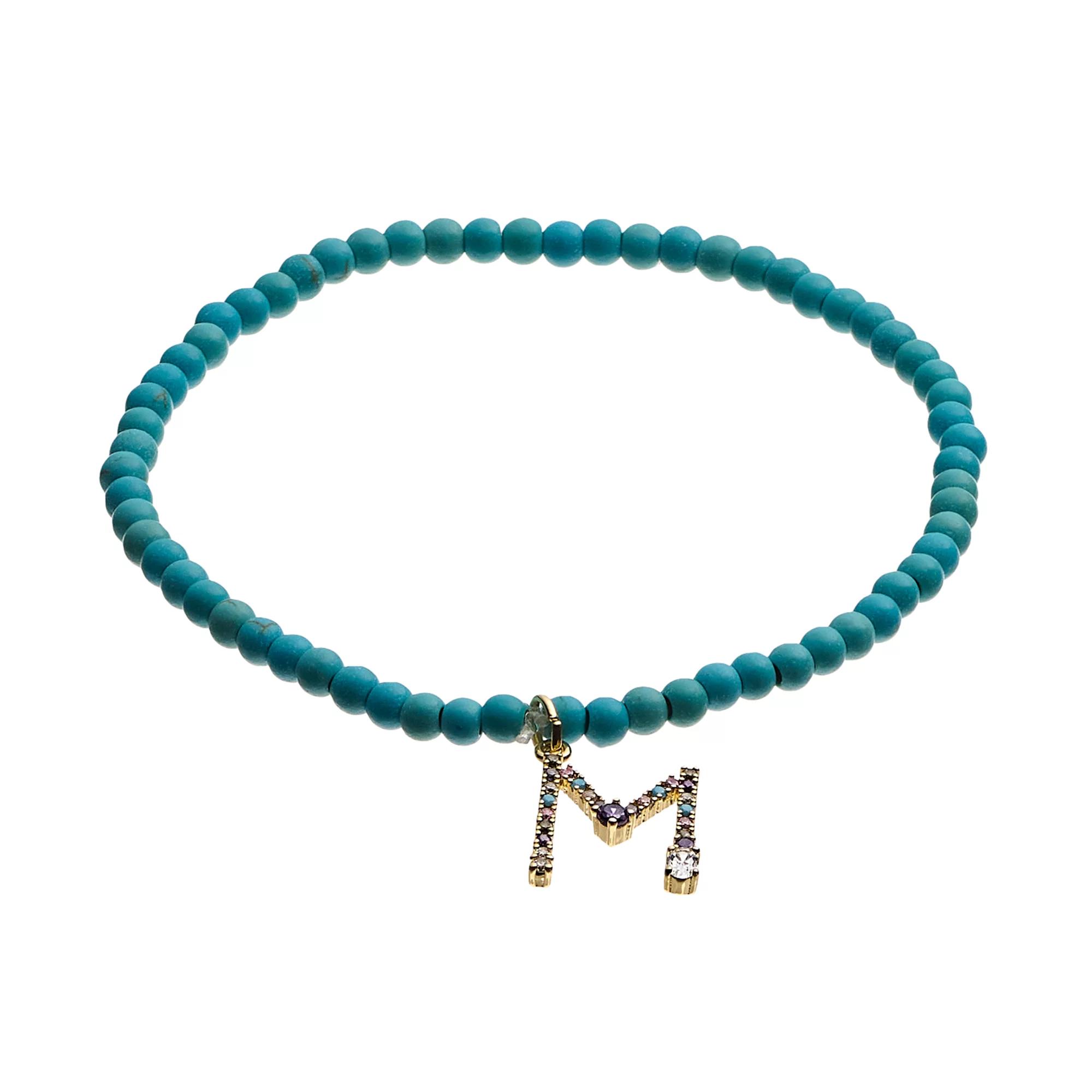 City Luxe Enamel Initial Ring & Cubic Zirconia Pave Ring Duo Set, Women's, Gold Tone K Product Image