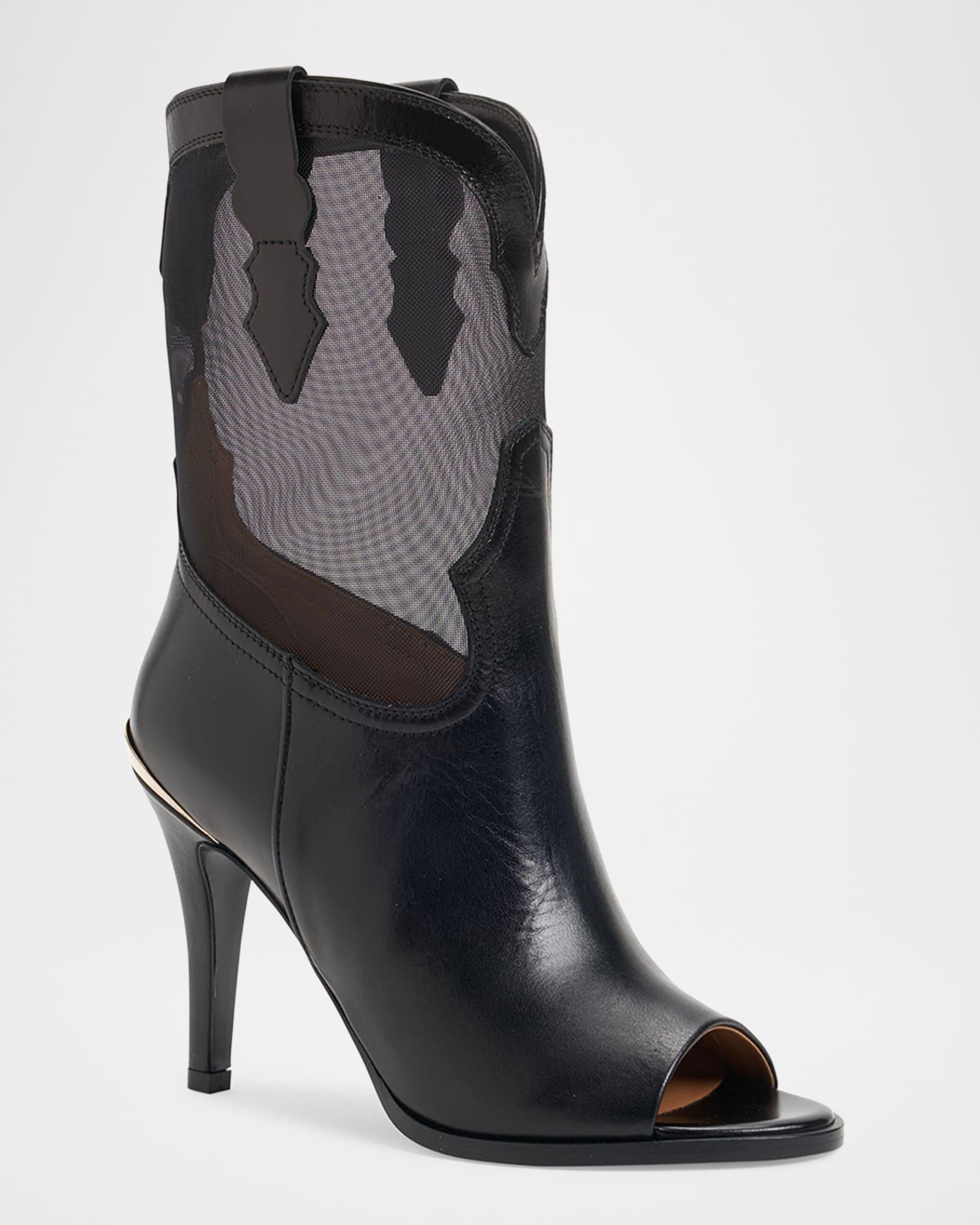 Bianca Leather Mesh Peep-Toe Booties Product Image