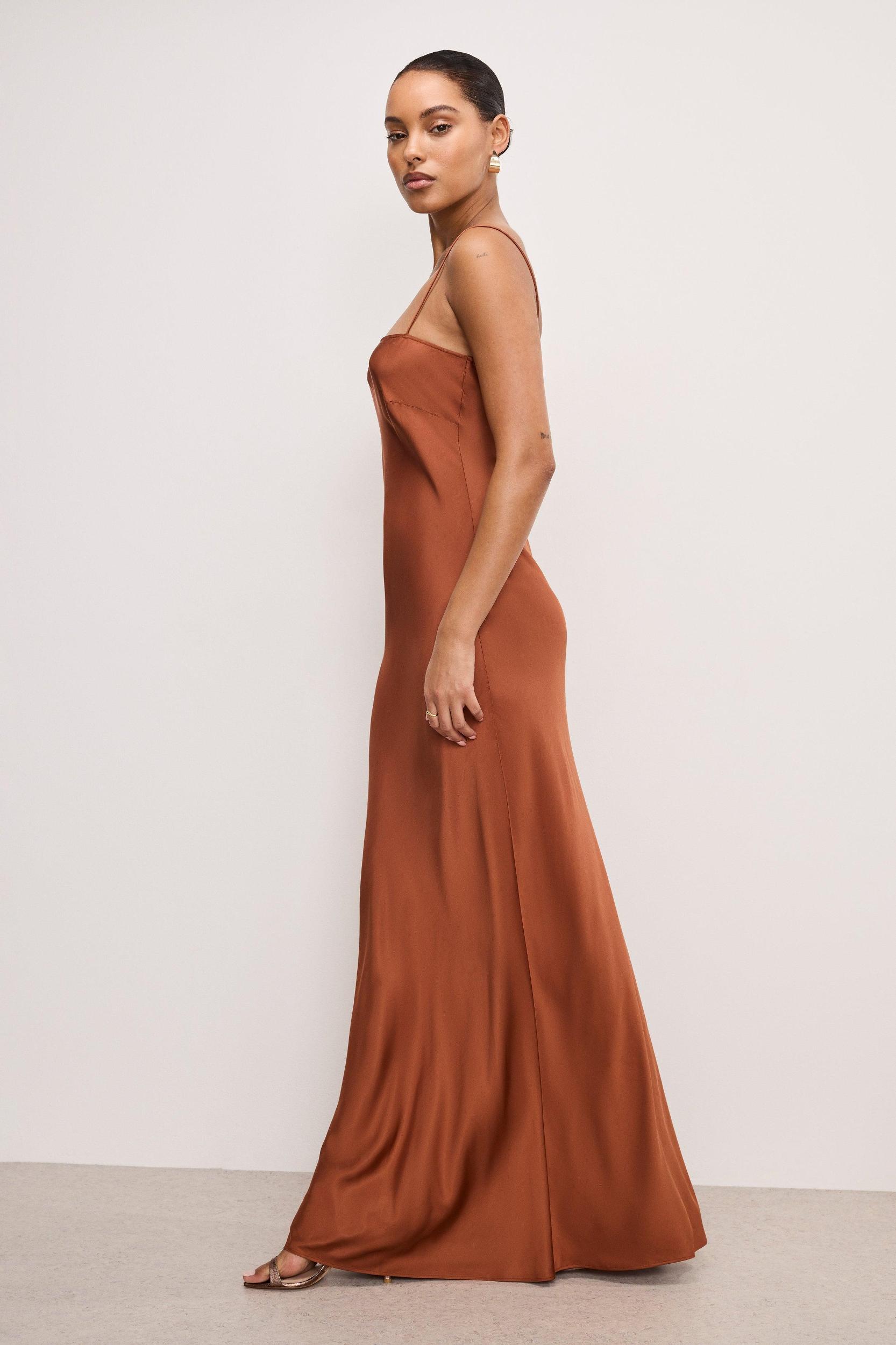 SATIN SLIP MAXI DRESS | COPPER004 Product Image