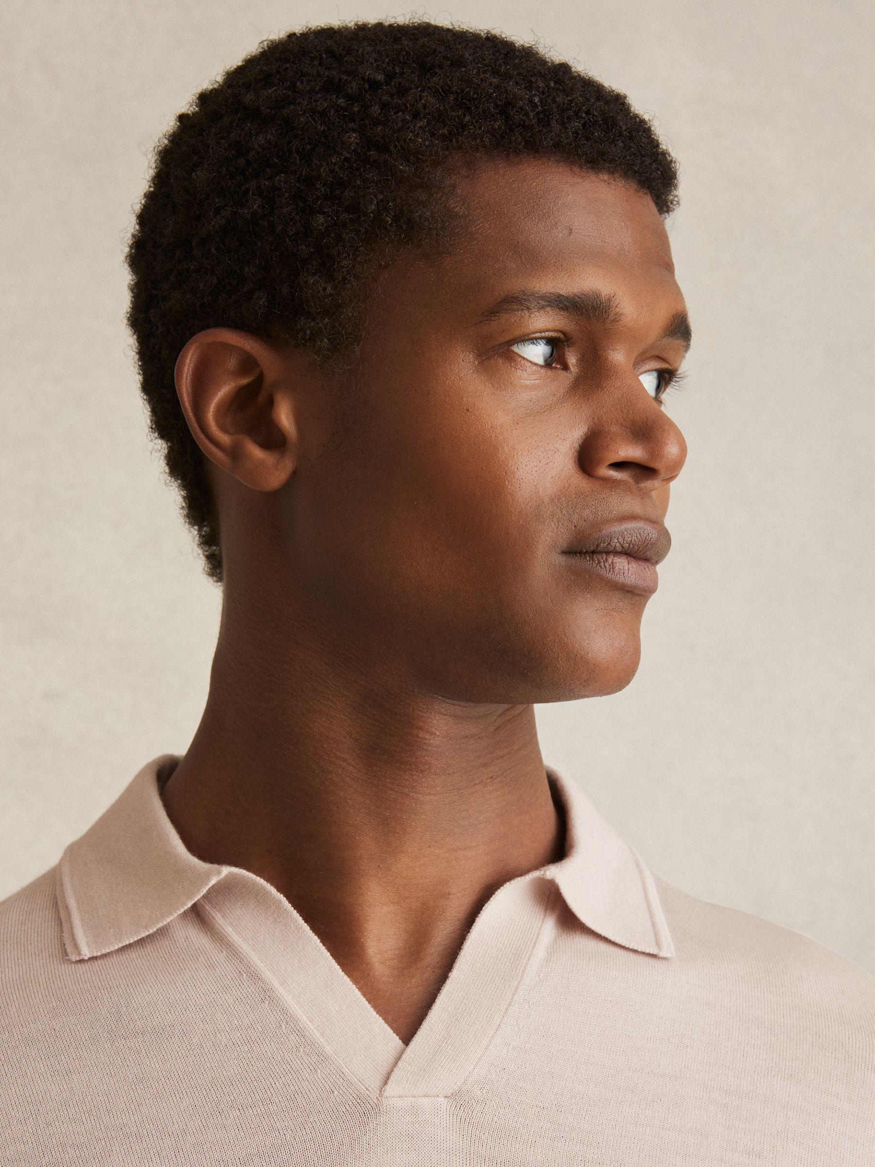 Merino Wool Open-Collar Polo Shirt in Beige Product Image