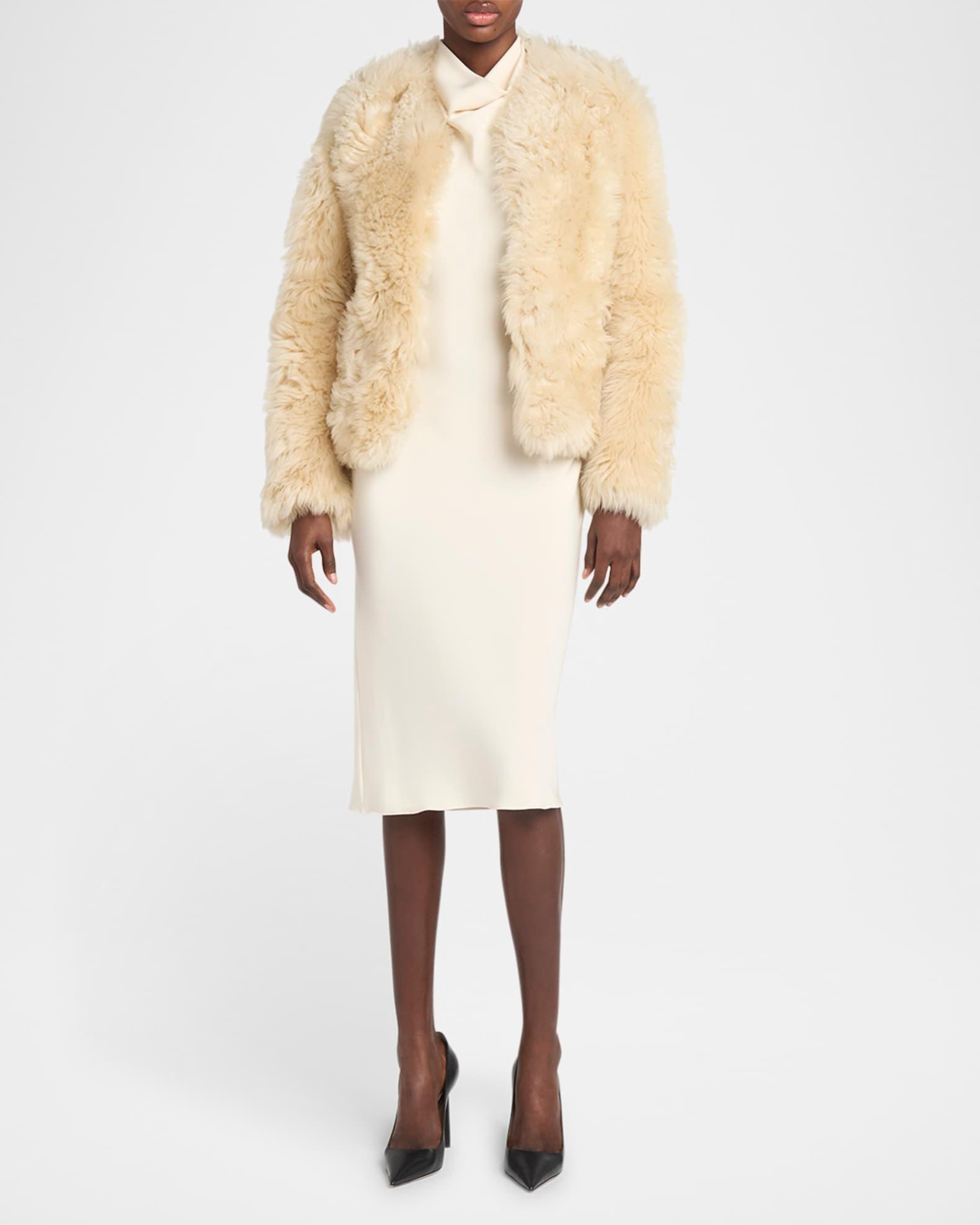 Curly Sheep Shearling Collarless Jacket Product Image