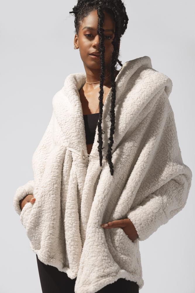 Faux Sherpa Cocoon Coat - Black Product Image